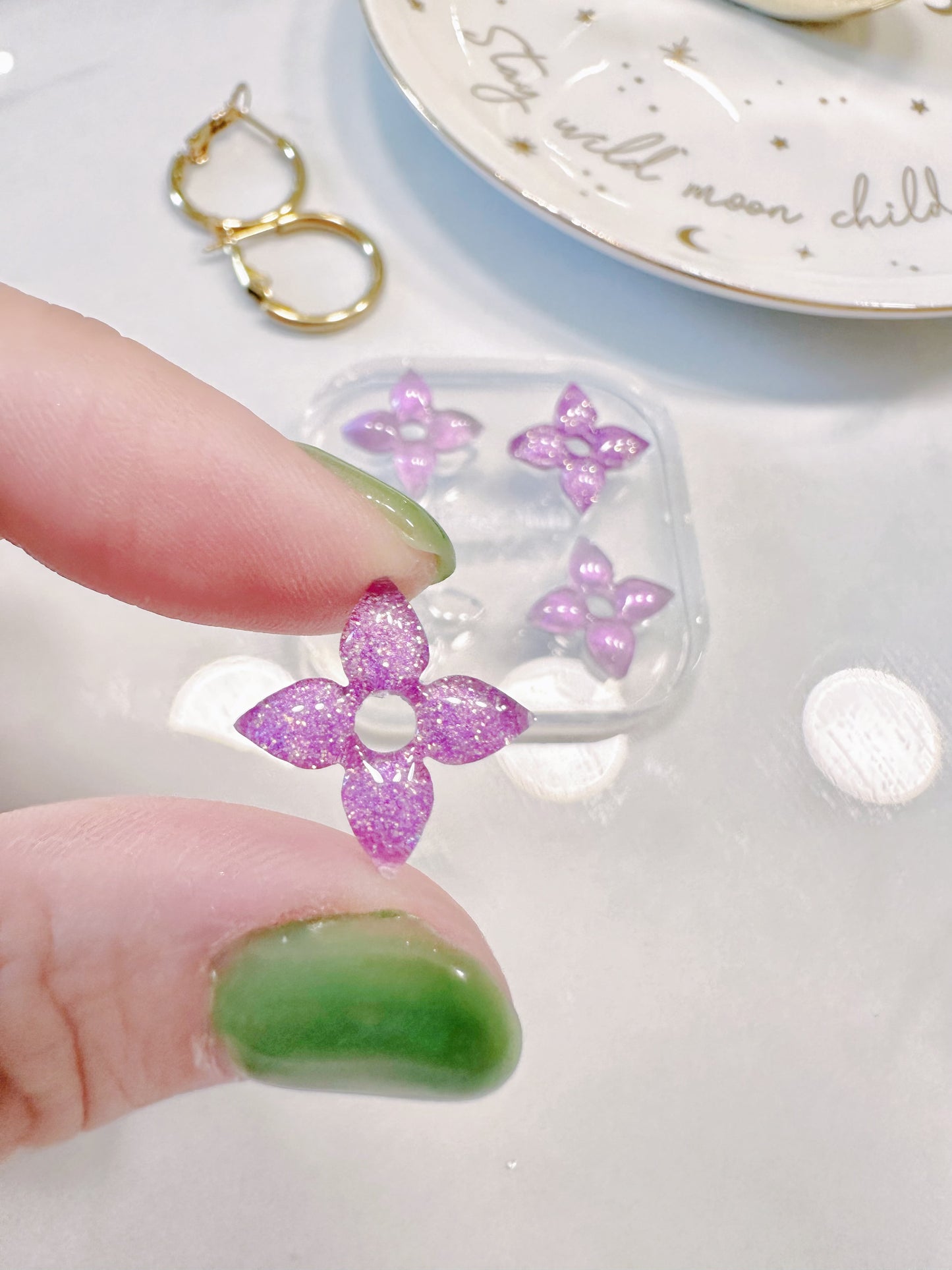 Dainty 1.6 cm Four-petal Open Flower Shape Hoop Spinner Earring Mold Stud Mold