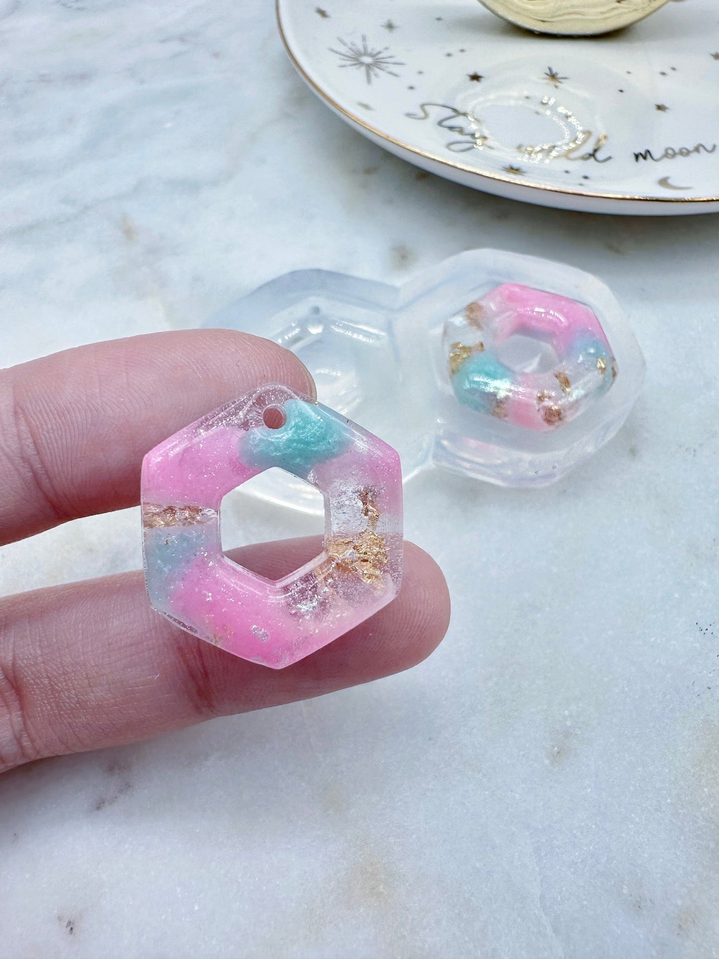 Small Predomed Open Hexagon Dangle Earring Mold