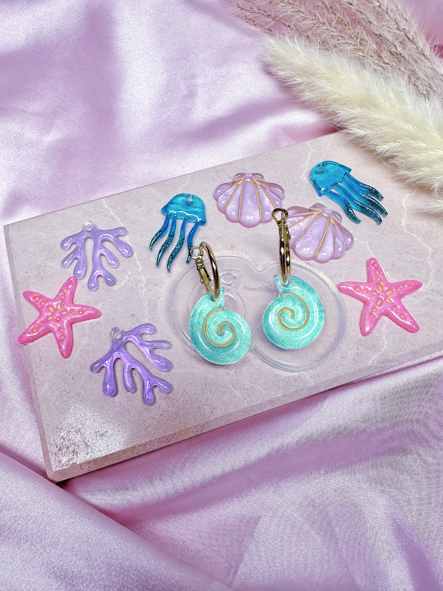 Domed Etched Nautilius Shell Dangle Earring Mold for Hoop Charms
