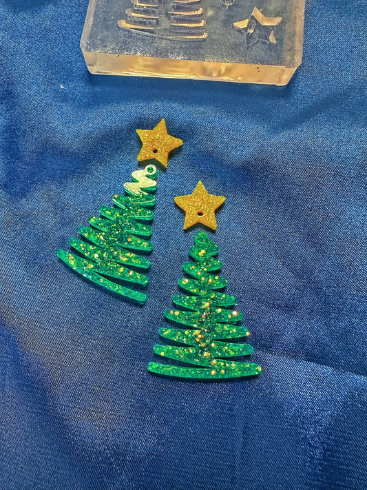 Stroke Christmas Tree with Stars Dangle Earring Mold