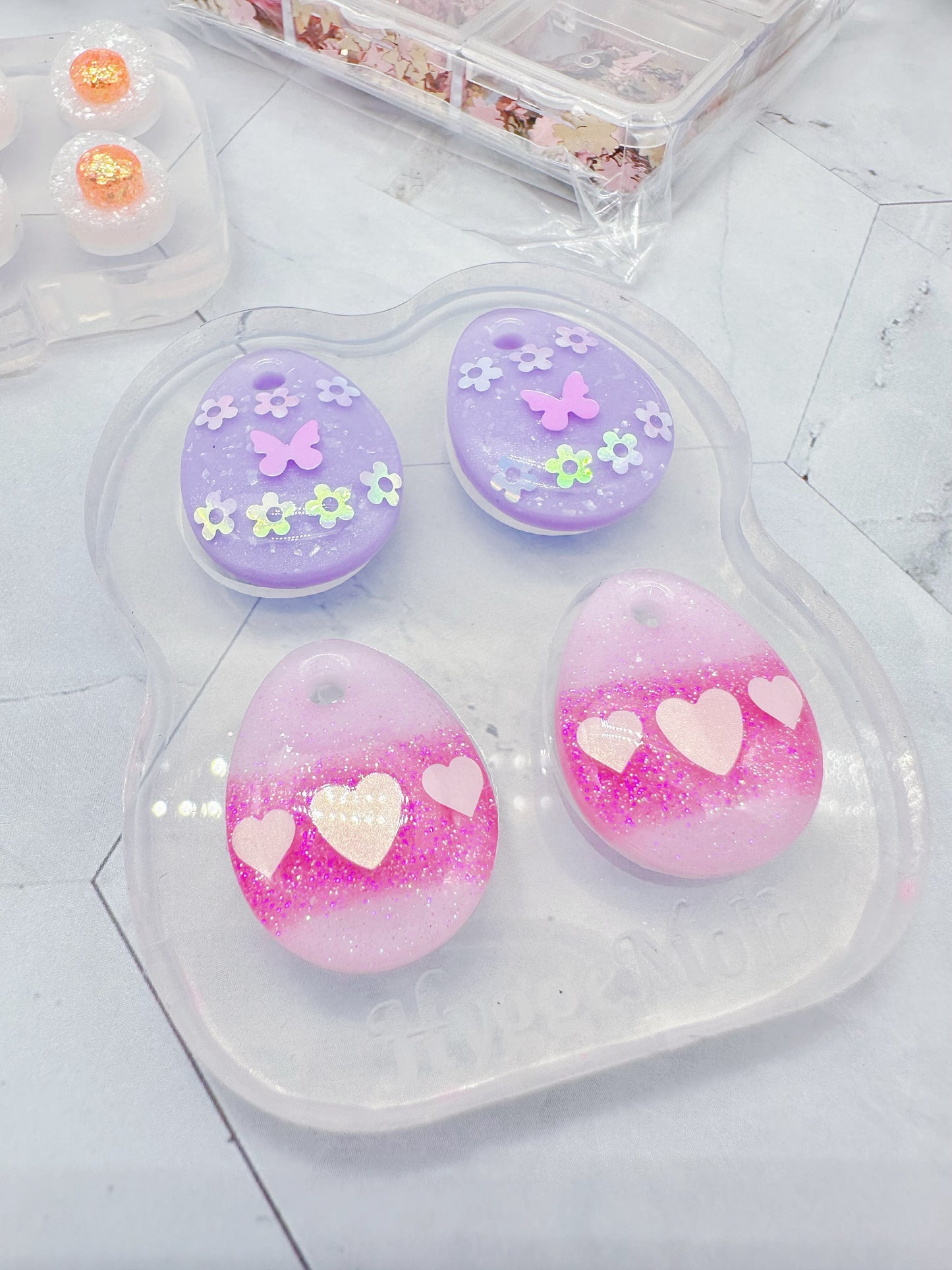 Pre-domed Egg Dangle Earring Mold Hoop Charm Easter Clear Silicone Mold for Resin
