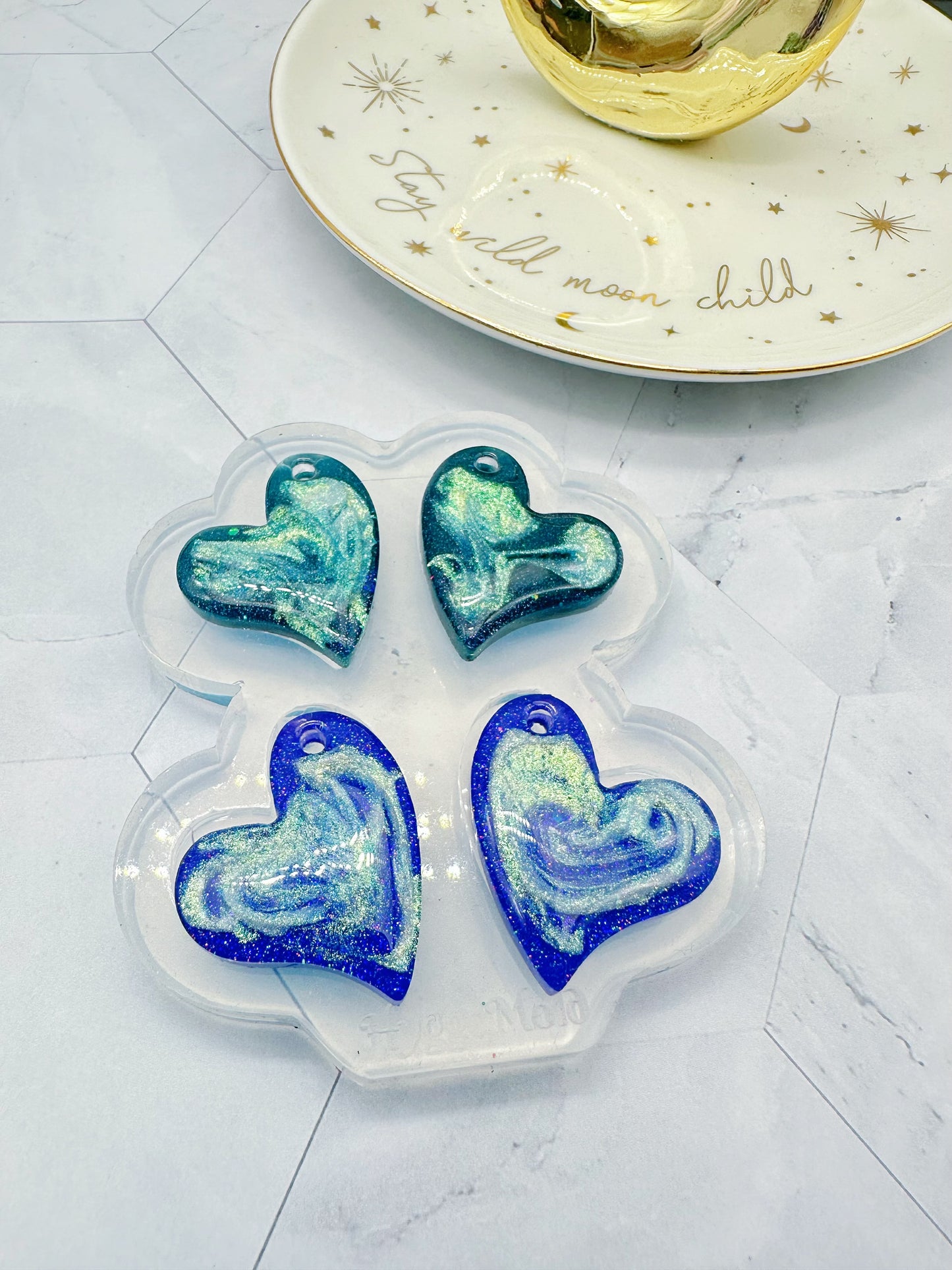 Predomed Puffy Curvy Heart Hoop Charm Dangle Earring Mold