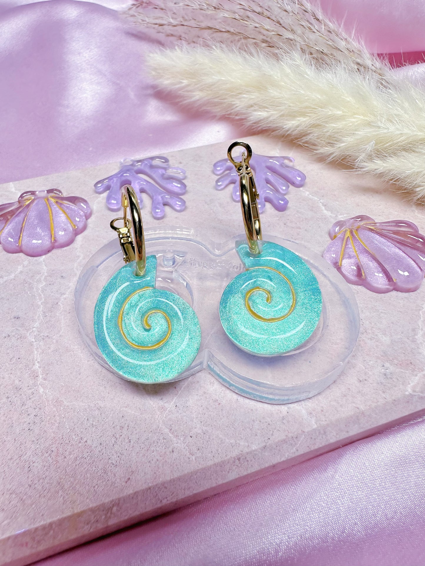 Domed Etched Nautilius Shell Dangle Earring Mold for Hoop Charms