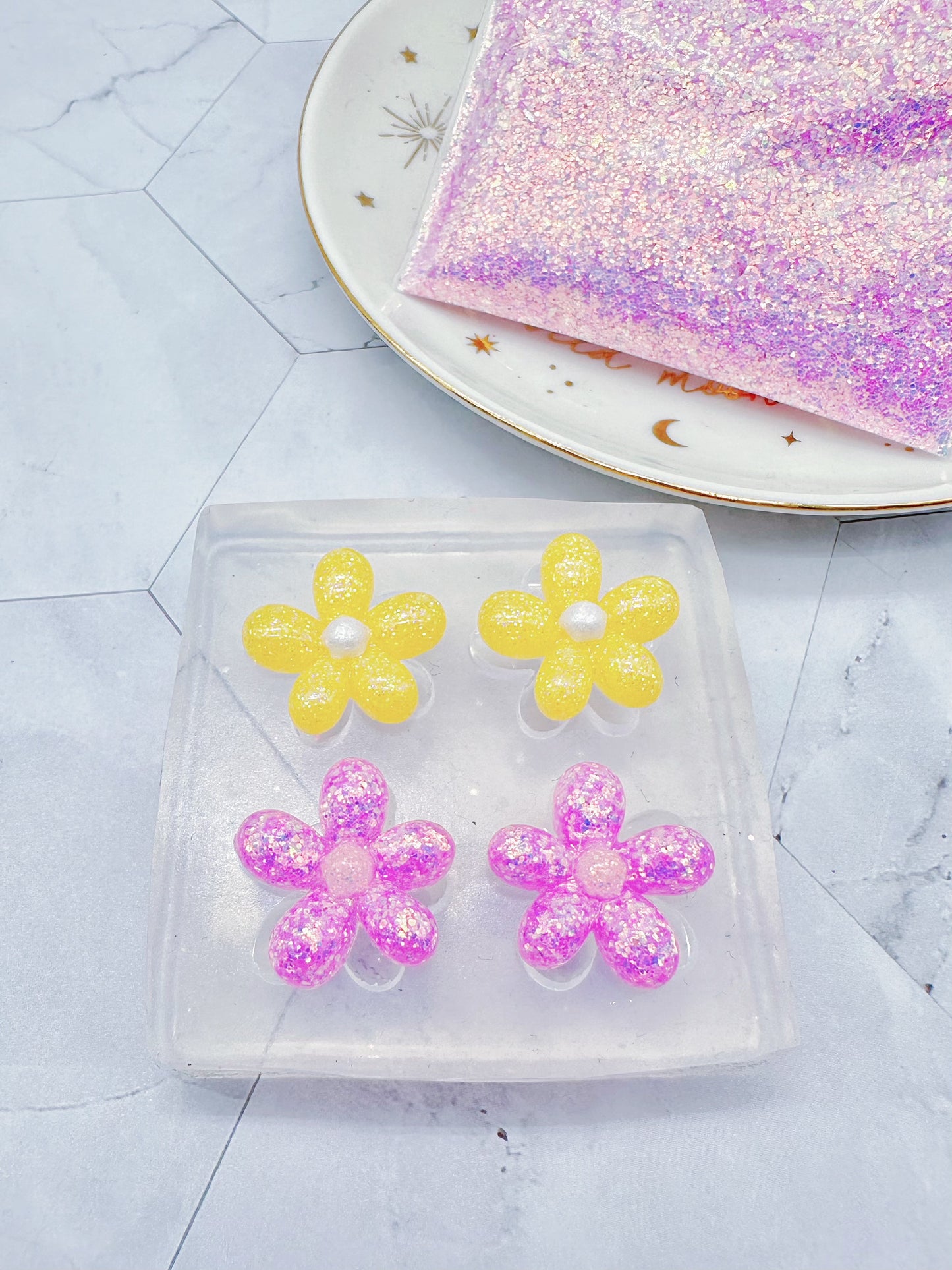 Small 3D Flower Clear Silicone Mold for Resin Jewellery Stud earring Mold