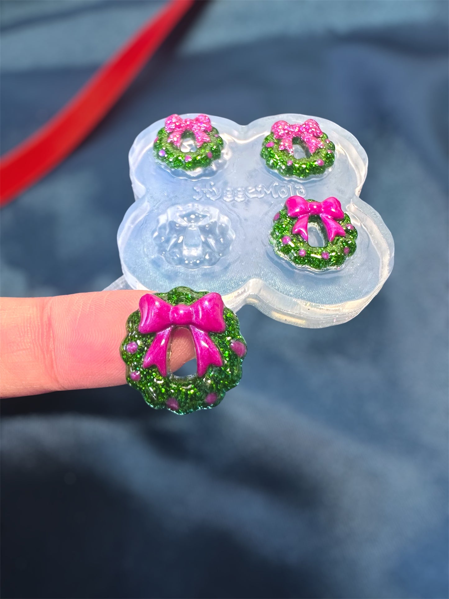 Mini Christmas Wreath Layered with Ribbon Bow Stud Earring Mold