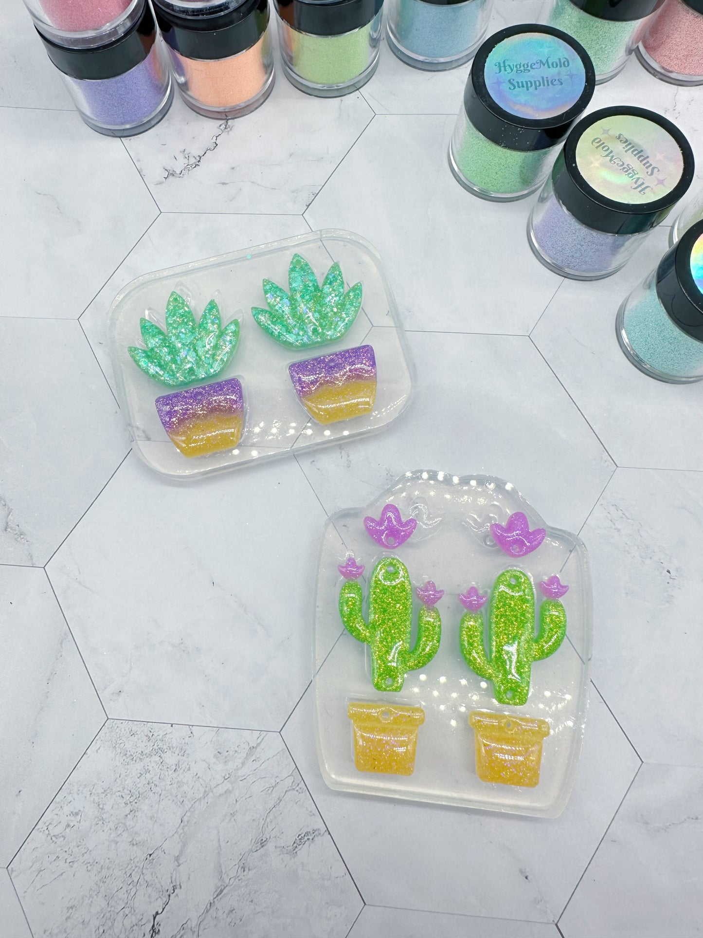 Plump Cactus Flower House Plant Dangle Earring Mold