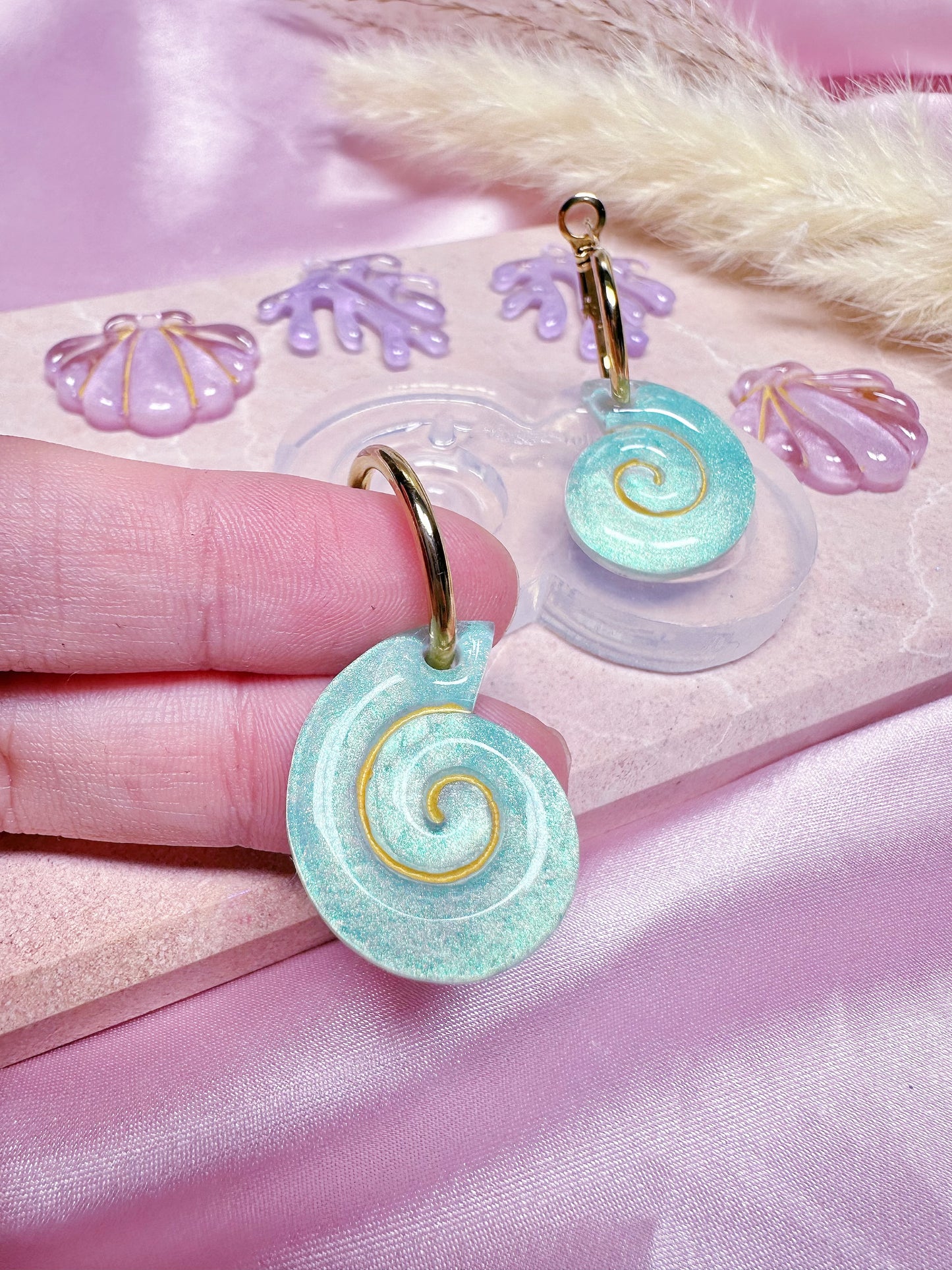 Domed Etched Nautilius Shell Dangle Earring Mold for Hoop Charms