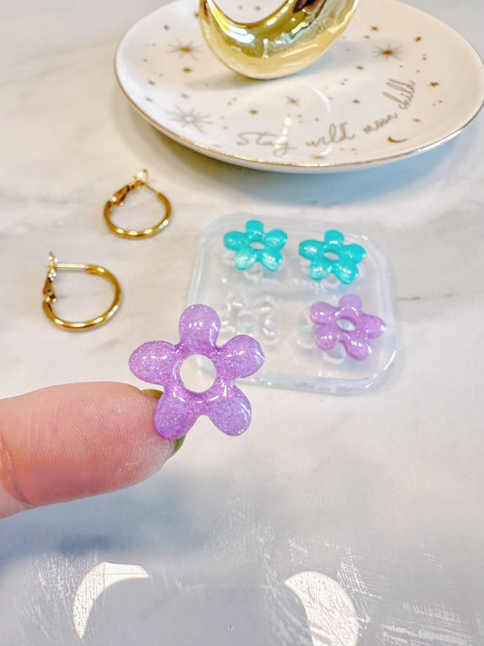 Dainty 1.6 cm Organic Open Flower Shape Hoop Spinner Earring Mold Stud Mold