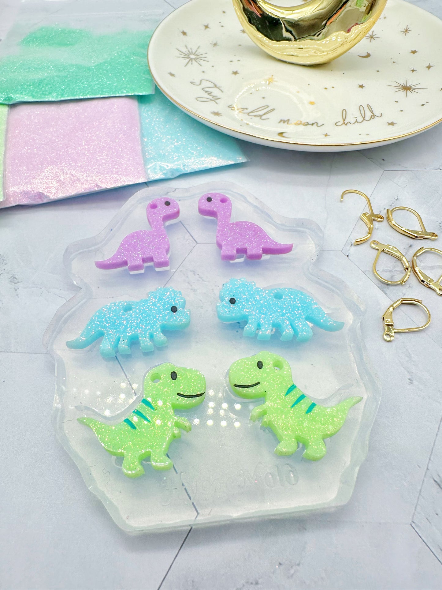 Small Dino Trio Dangle Earring Mold