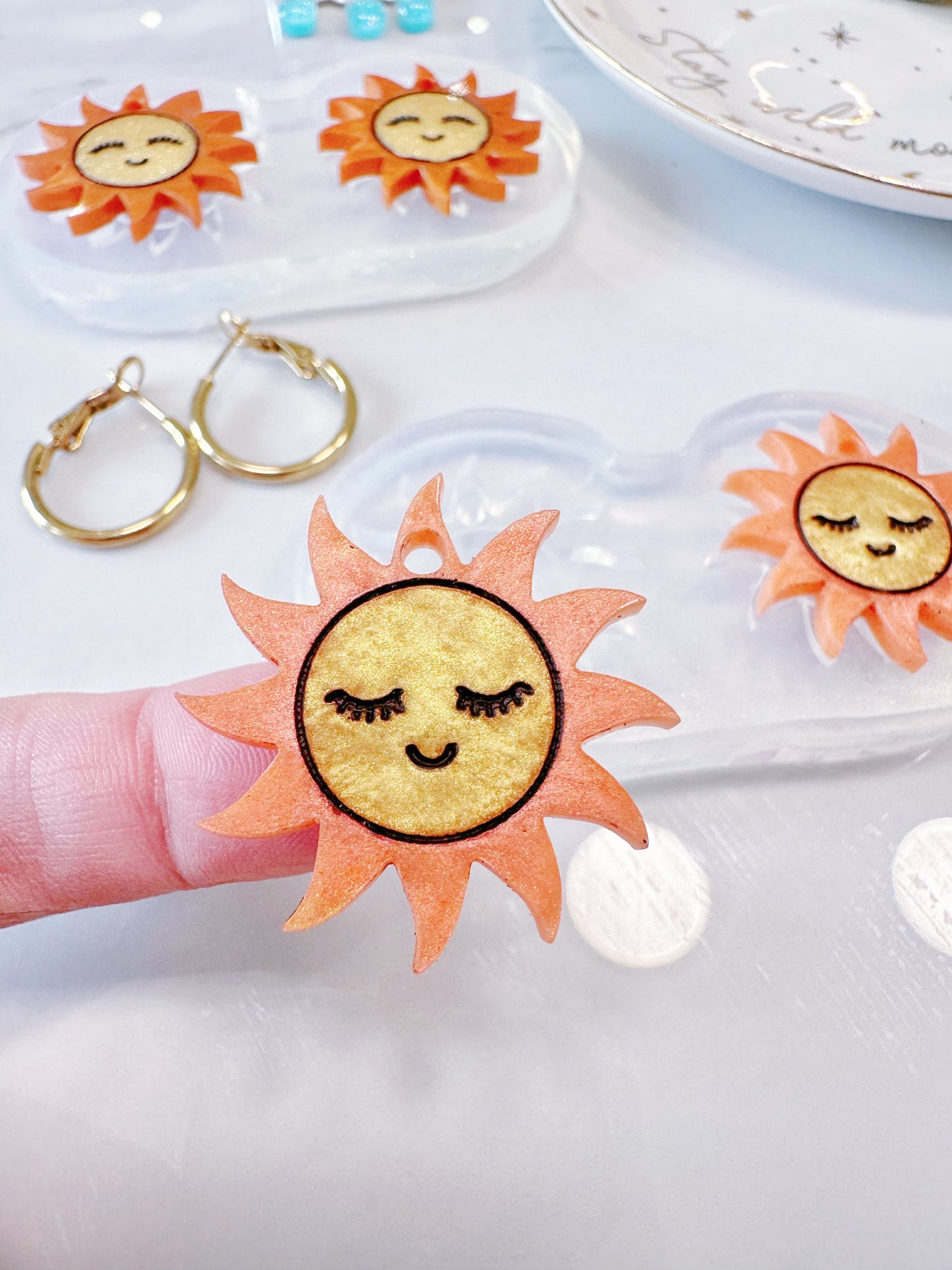 Smiley Sun Dangly Charm Earring Mold for Hoops