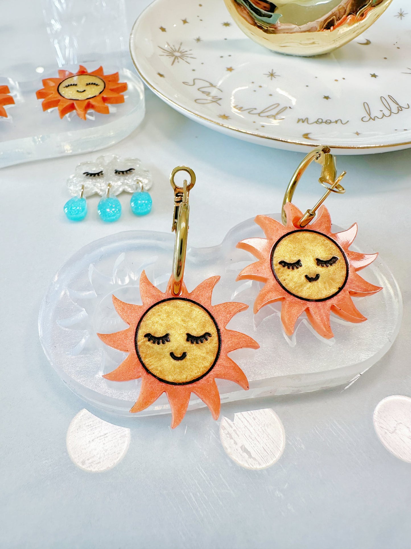 Smiley Sun Dangly Charm Earring Mold for Hoops