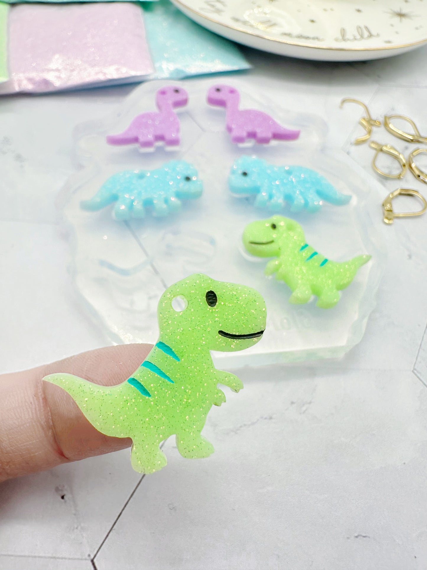 Small Dino Trio Dangle Earring Mold
