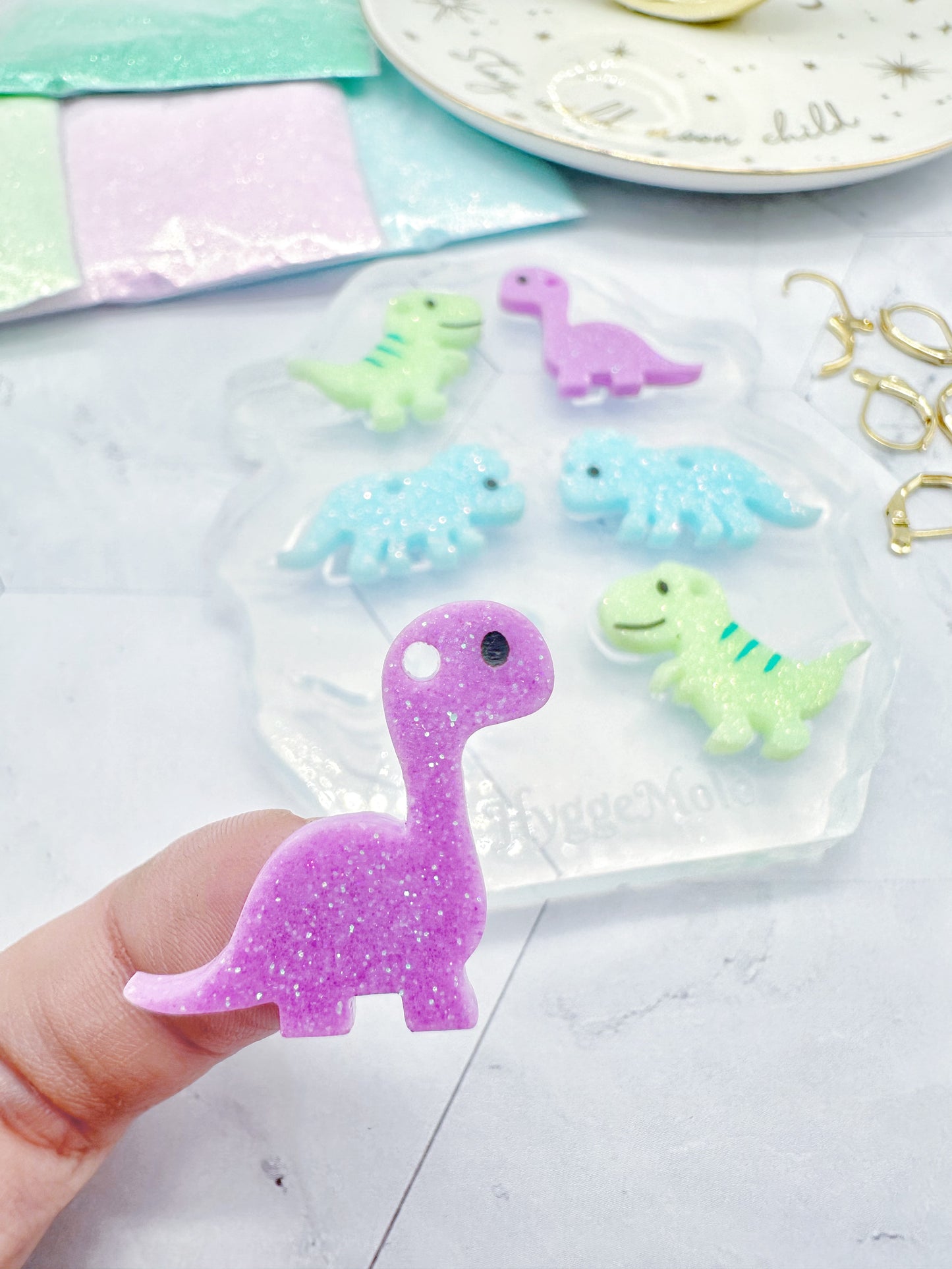 Small Dino Trio Dangle Earring Mold