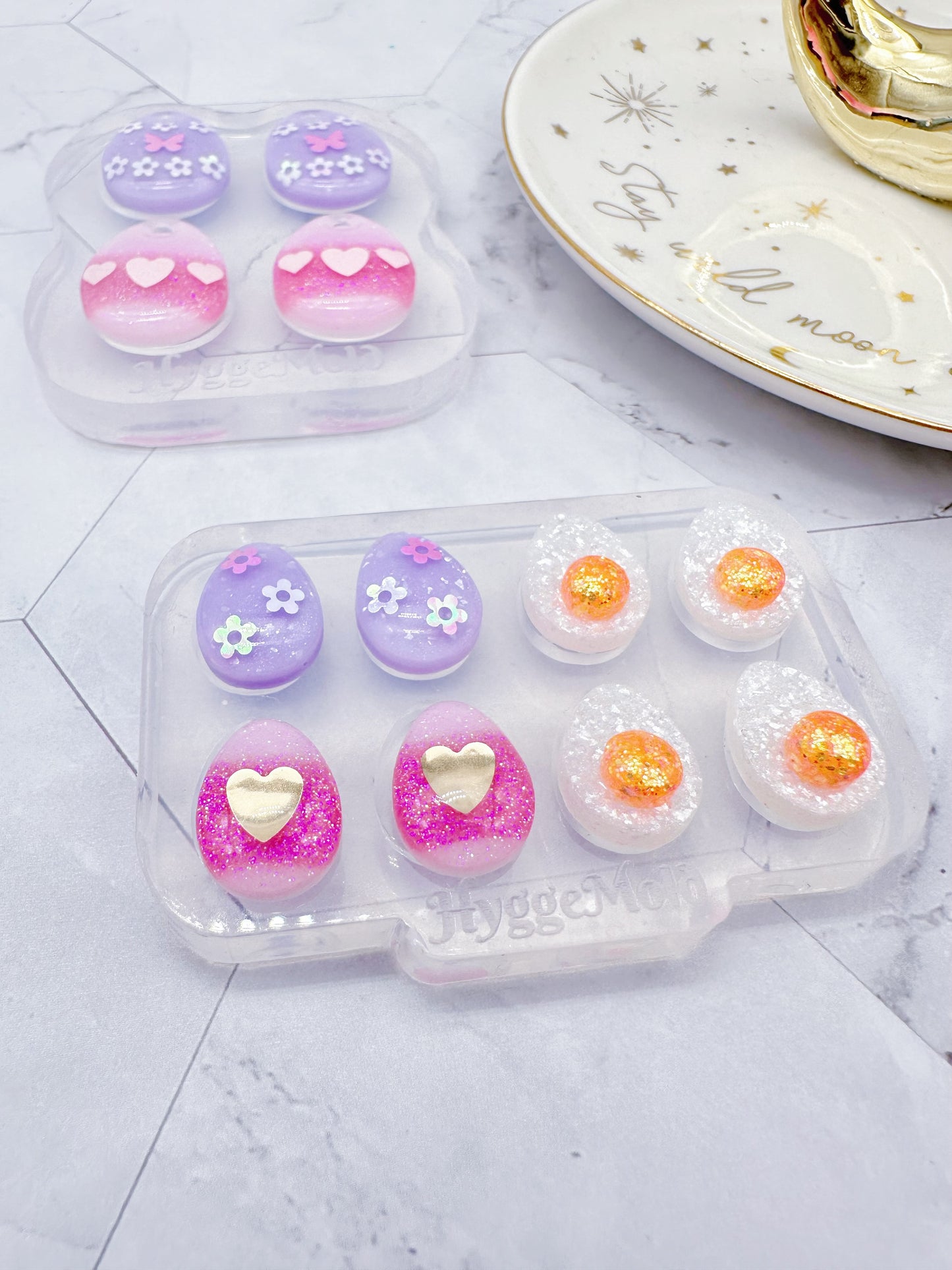 Pre-domed Egg Stud Earring Mold Hoop Charm Easter Clear Silicone Mold for Resin