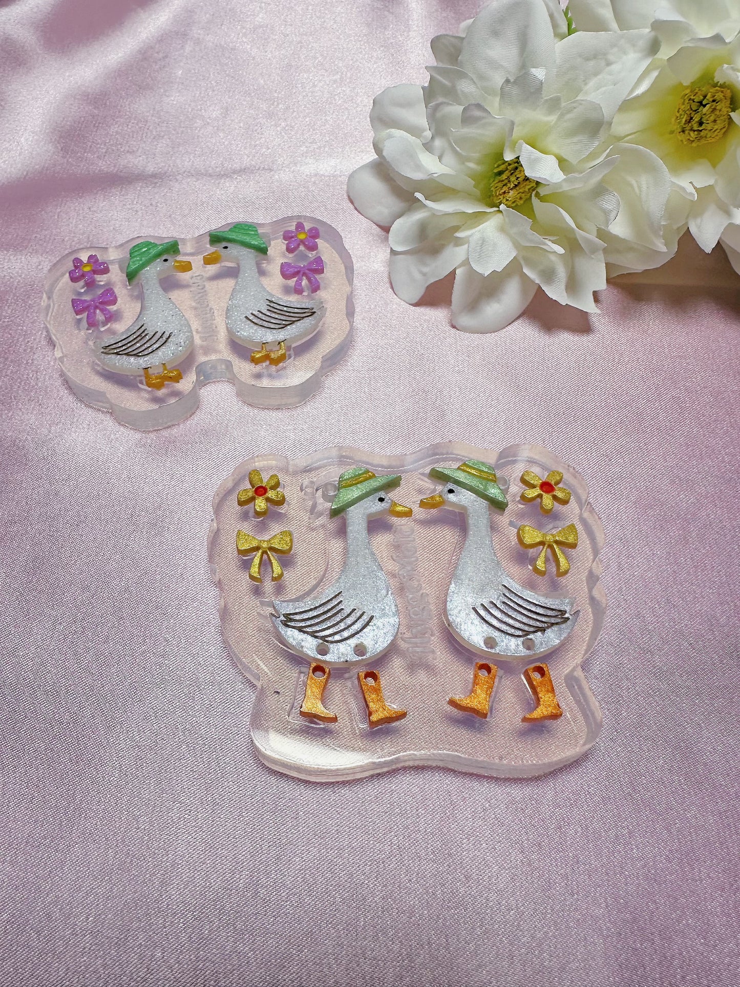 Goose in Boots with a hat and ribbon bow Dangle Earring Mold