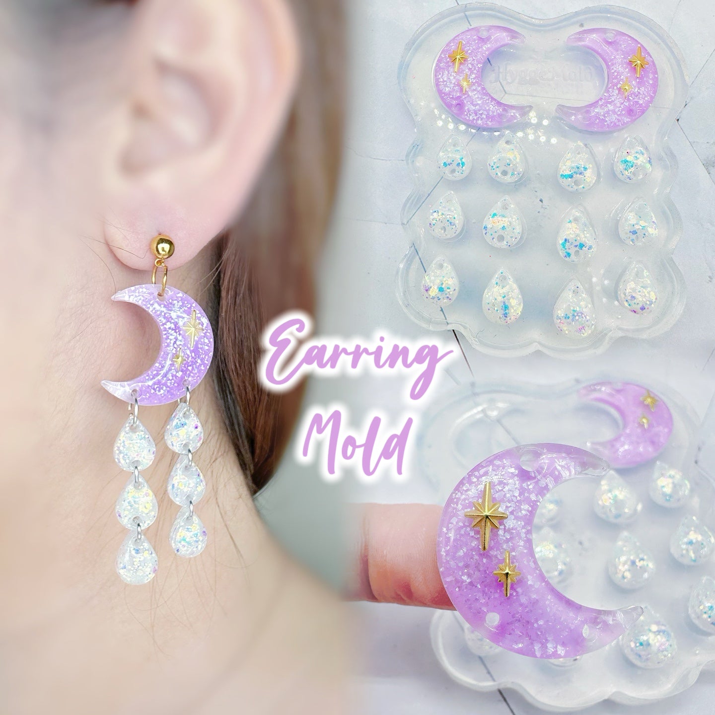 Predomed Dripping Moon Dangle Earring Mold Water Drops Teardrop Crescent Moon