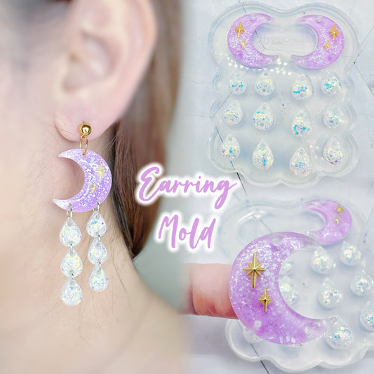 Predomed Dripping Moon Dangle Earring Mold Water Drops Teardrop Crescent Moon