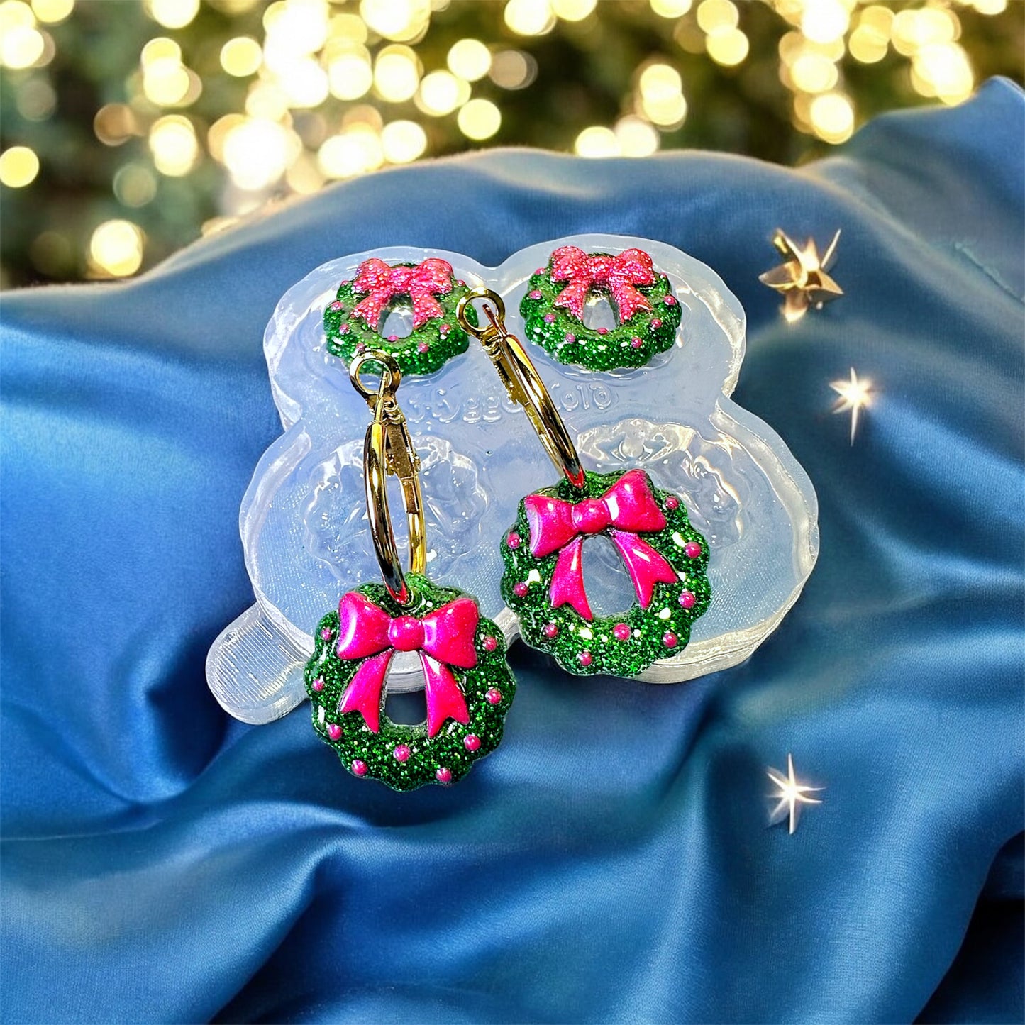 2025 Small Christmas Wreath Layered with Ribbon Bow Dangle Earring Mold