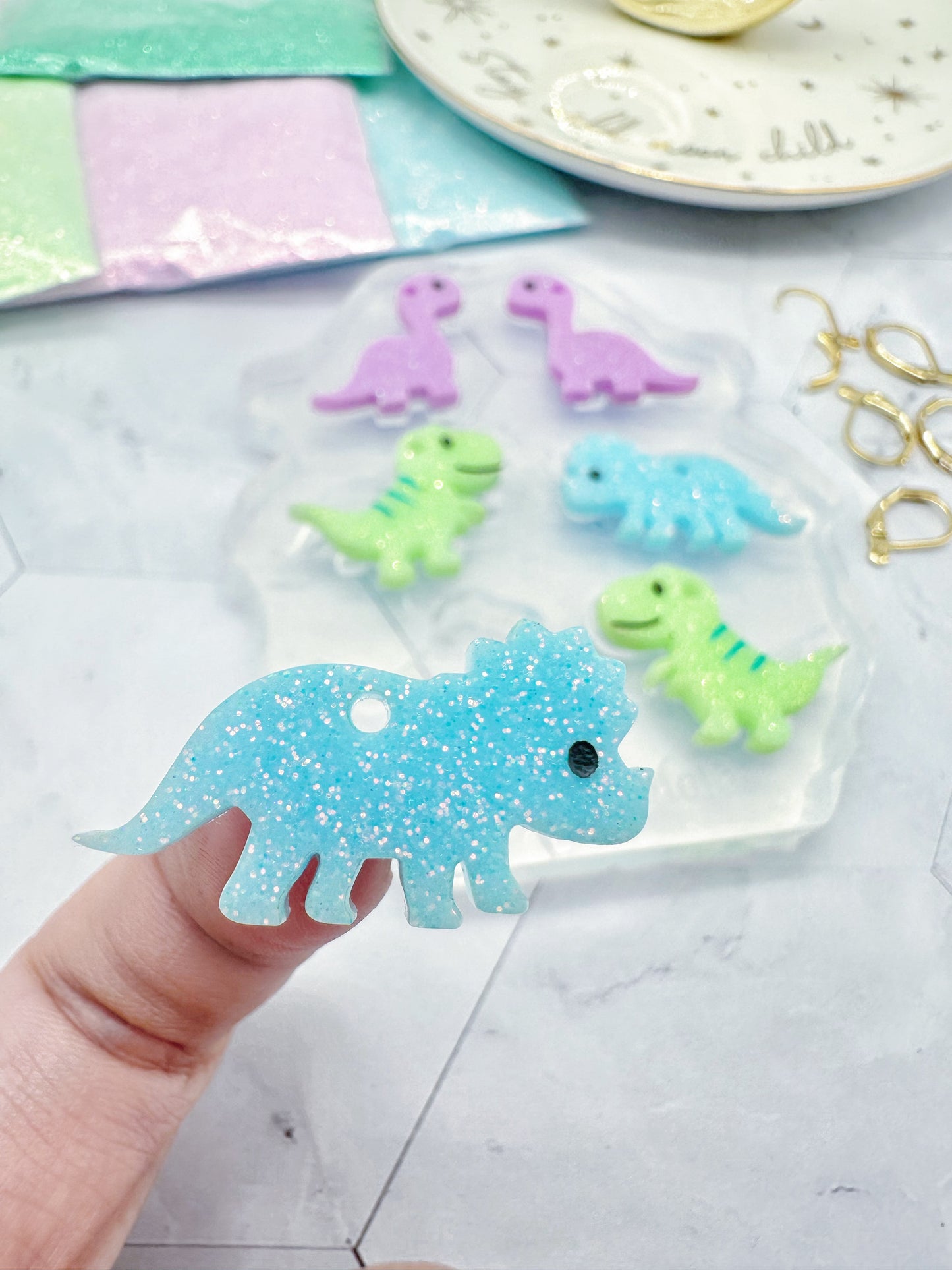Small Dino Trio Dangle Earring Mold