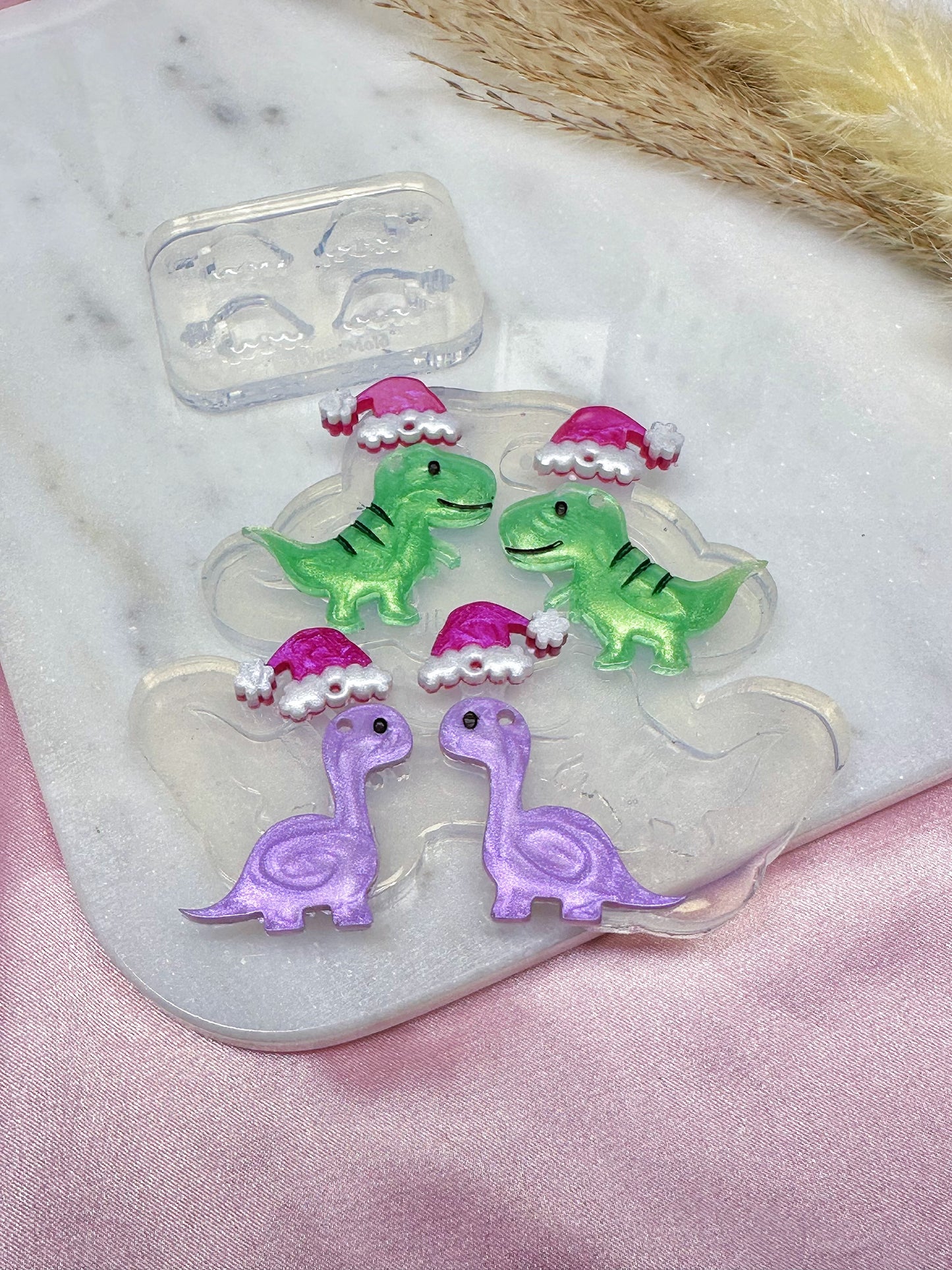 Christmas Santa Hat Dinosaurs Dangle Earring Mold Bundle