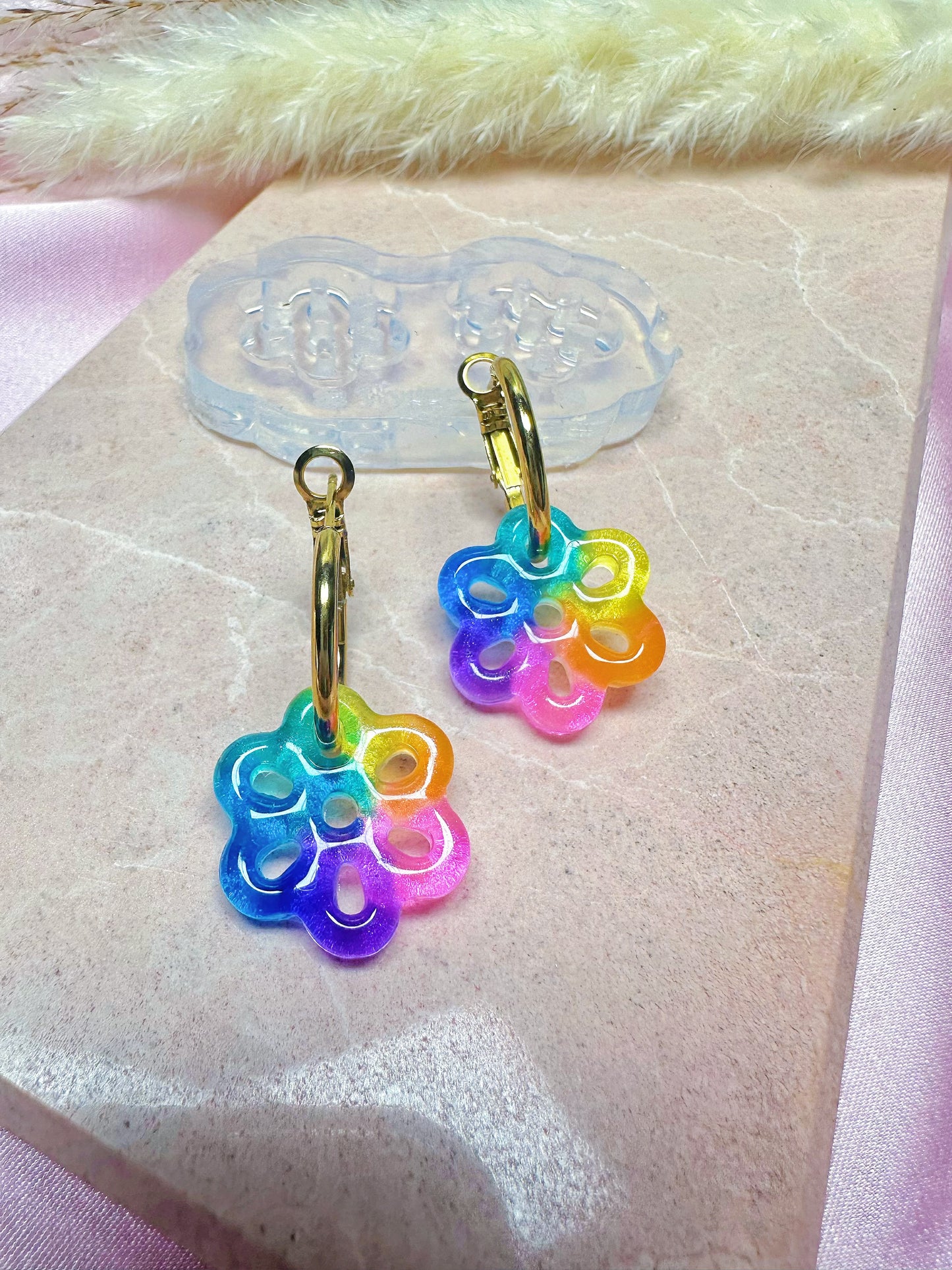 Small Predomed Origami Perforated Flower Hoop Spinner Earring Mold