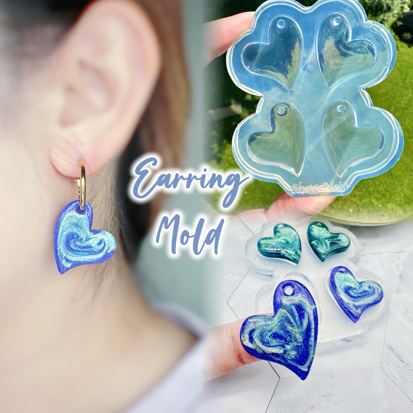 Predomed Puffy Curvy Heart Hoop Charm Dangle Earring Mold