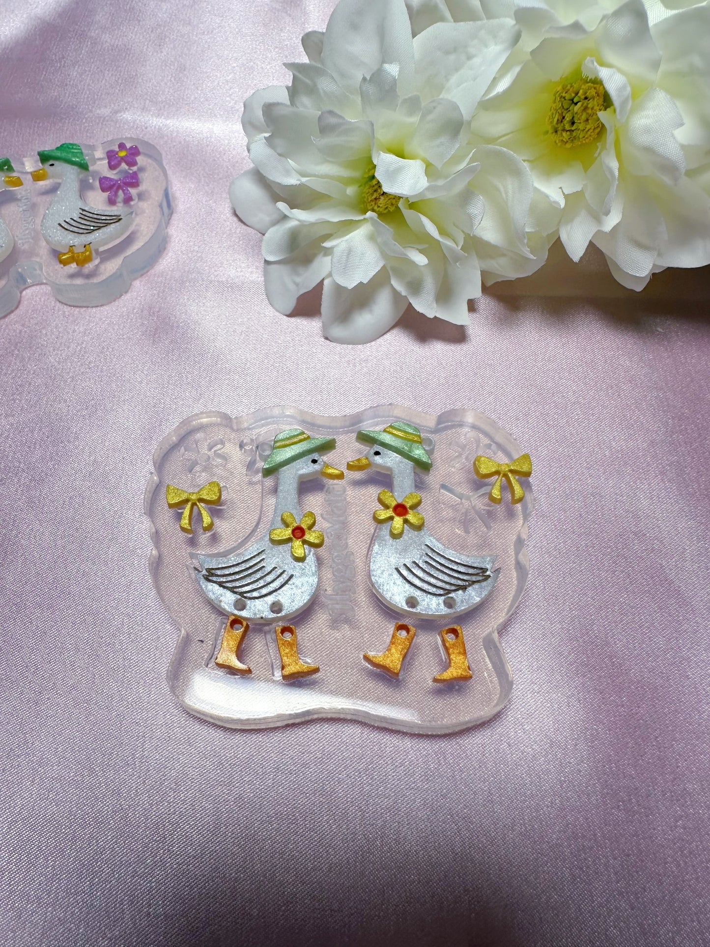 Goose in Boots with a hat and ribbon bow Dangle Earring Mold
