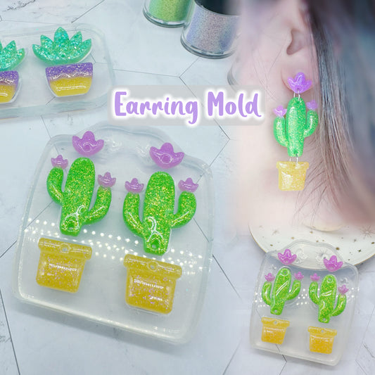 Plump Cactus Flower House Plant Dangle Earring Mold