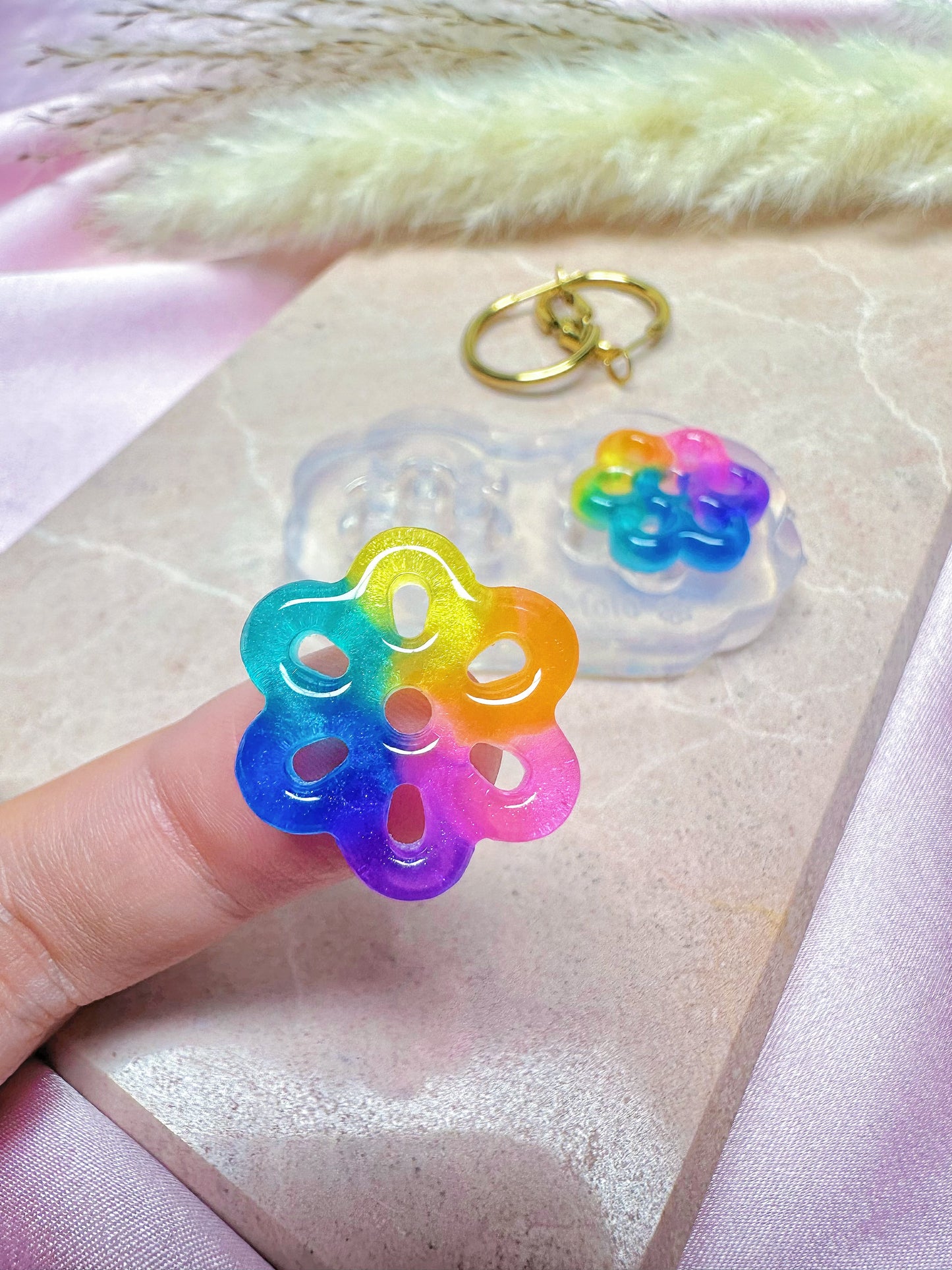 Small Predomed Origami Perforated Flower Hoop Spinner Earring Mold