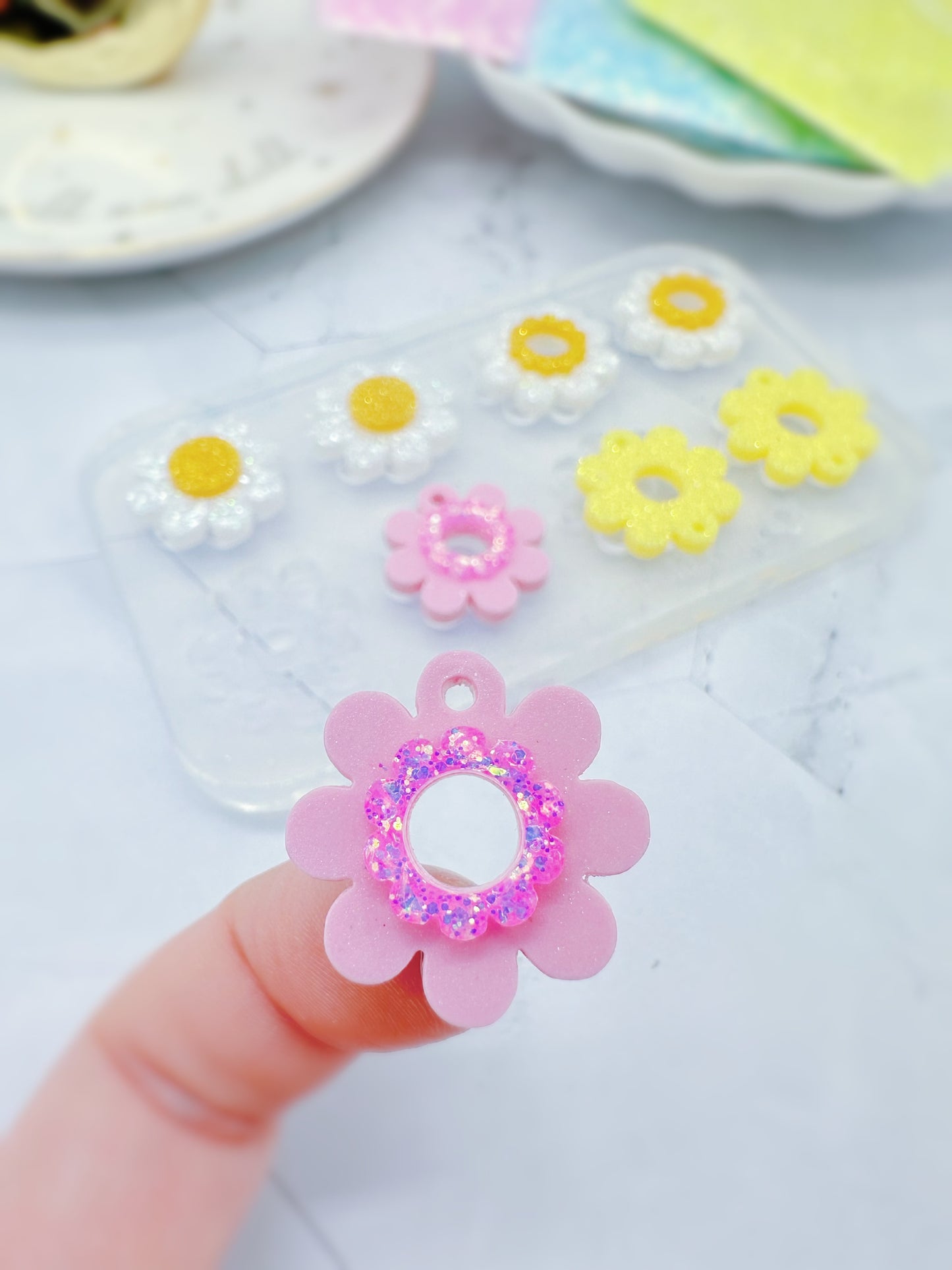 Flower Power layered Daisy Flower Dangle Drop Earring Mold