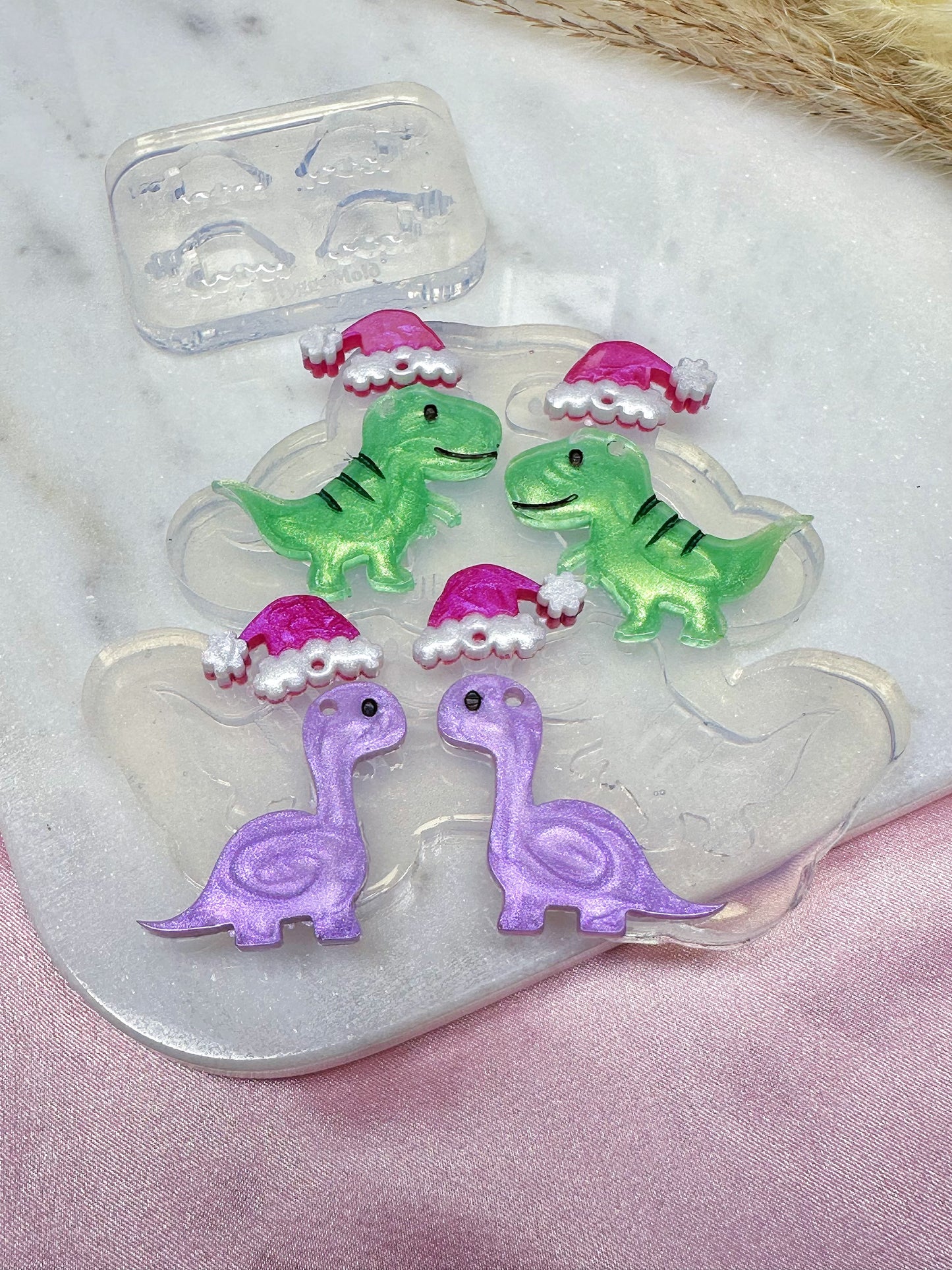 Christmas Santa Hat Dinosaurs Dangle Earring Mold Bundle