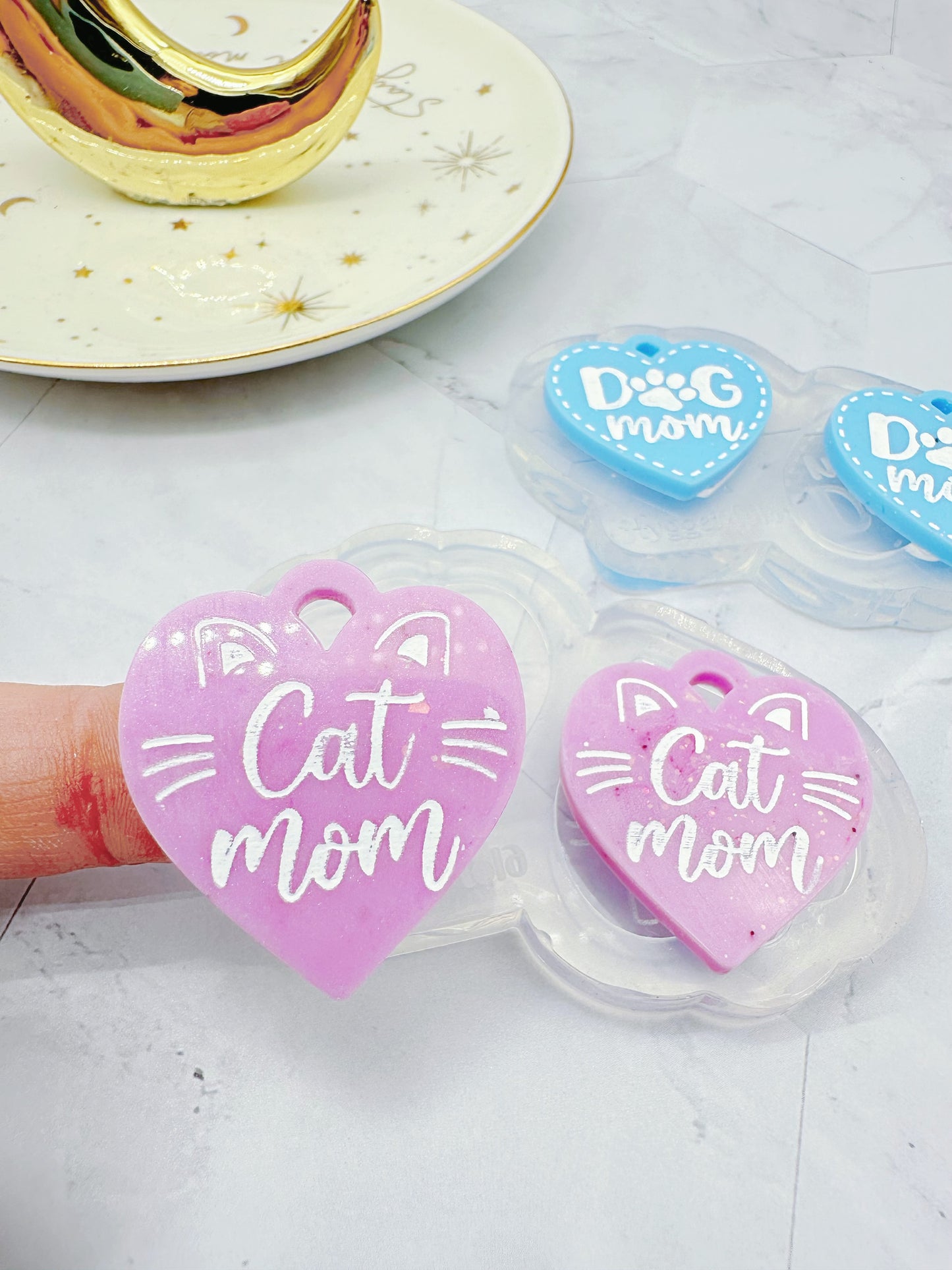 Cat Mom Heart Tag Keychain Dangle Earring Mold