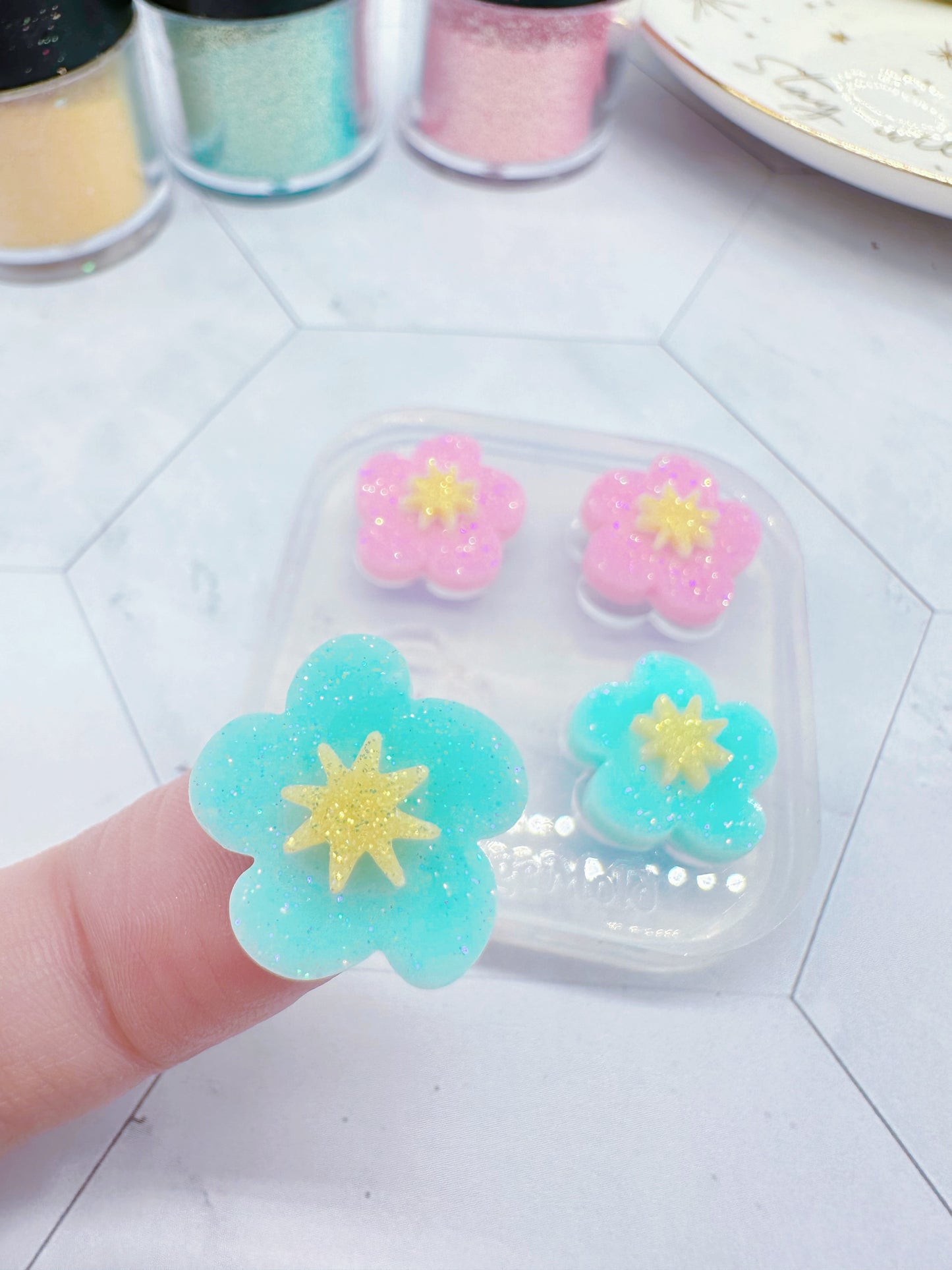 Mini Organic Shaped Cherry Blossom Flower Stud Earring Mold