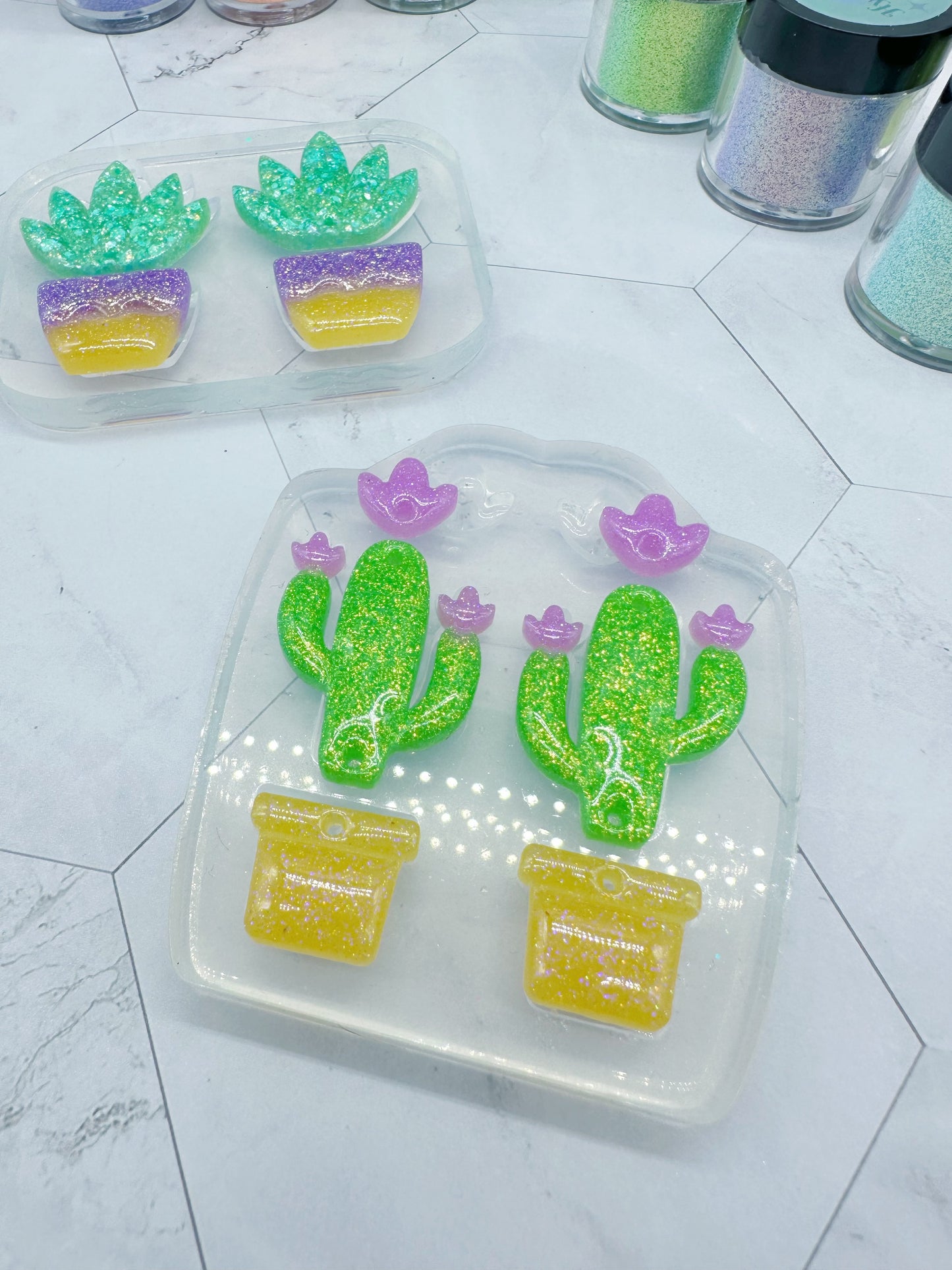 Plump Cactus Flower House Plant Dangle Earring Mold