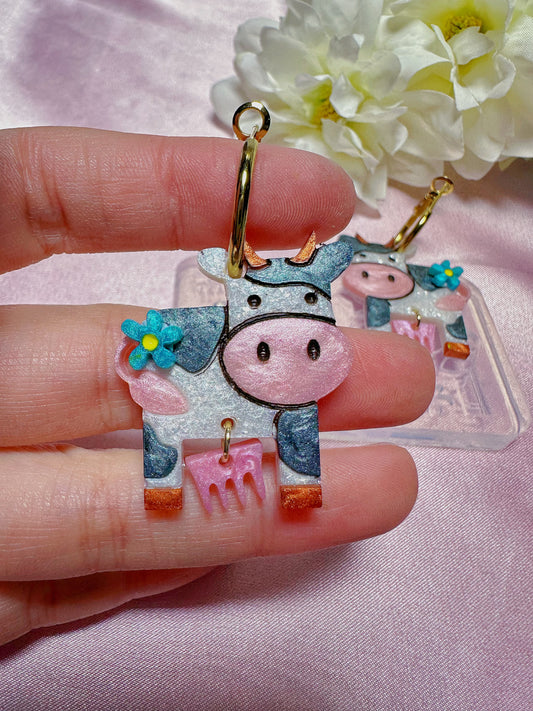 Milk Cow with udders and flowers Dangle Earring Mold for Hoop Charms