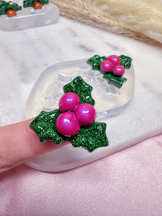 3D Christmas Holly Brooch Earring Mold