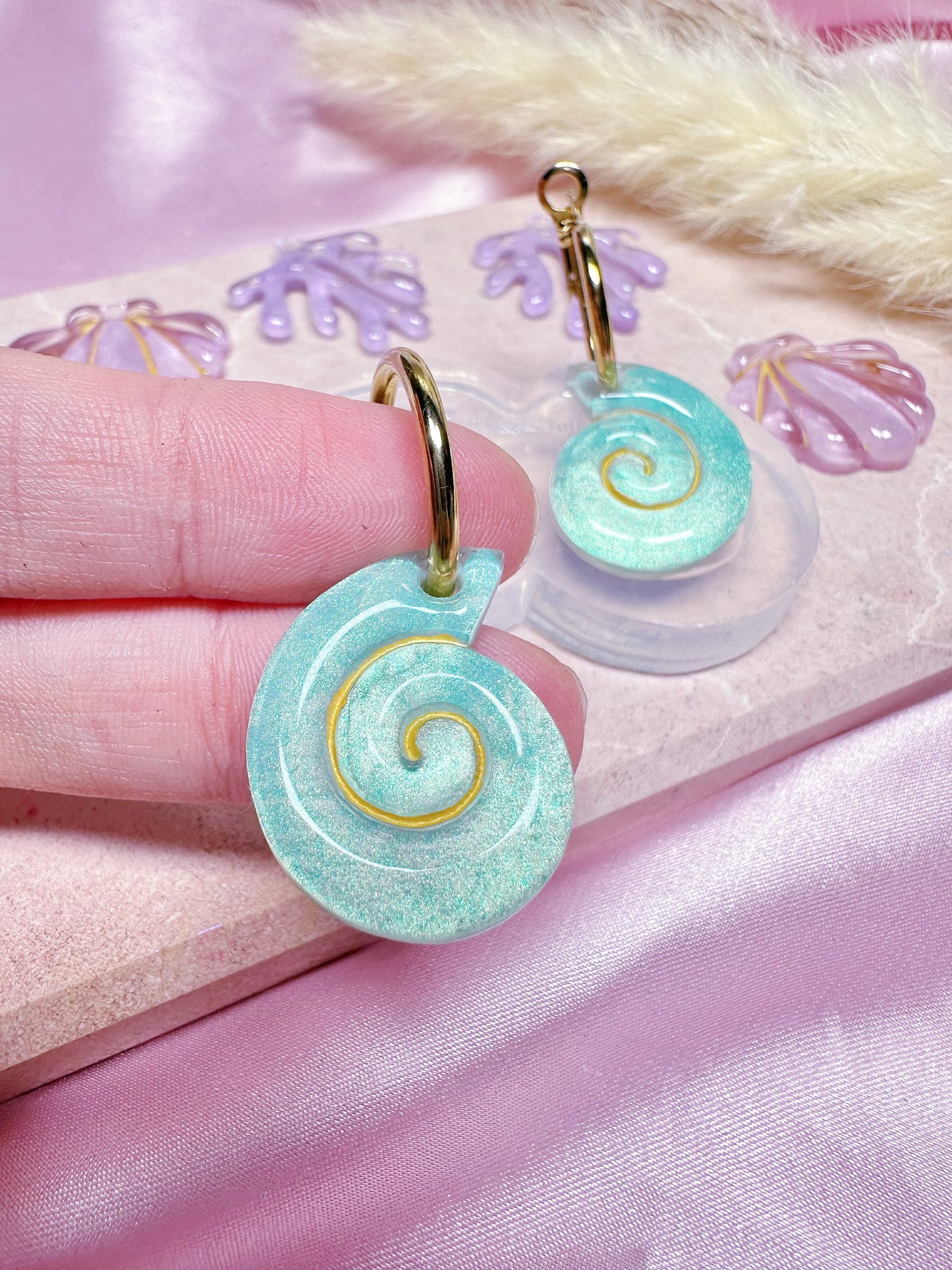 Domed Etched Nautilius Shell Dangle Earring Mold for Hoop Charms