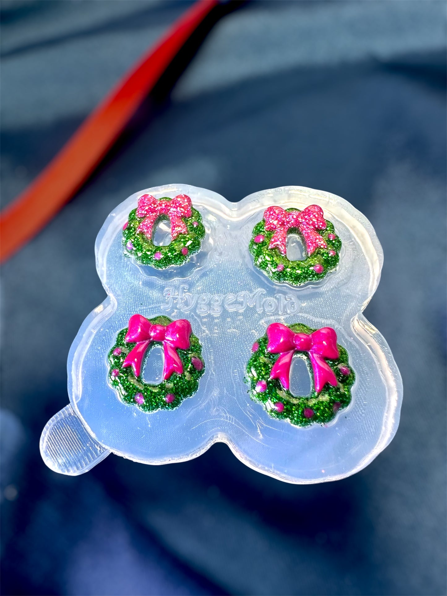 Mini Christmas Wreath Layered with Ribbon Bow Stud Earring Mold