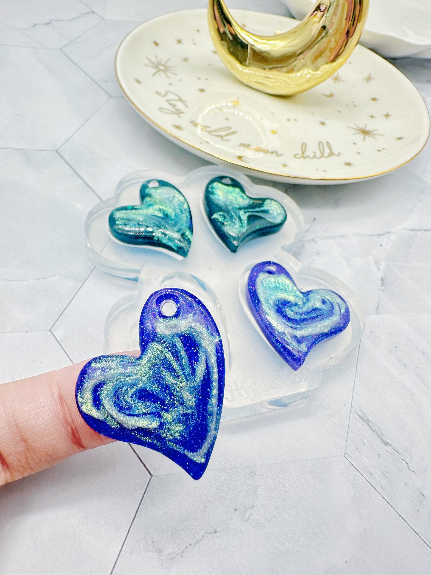 Predomed Puffy Curvy Heart Hoop Charm Dangle Earring Mold