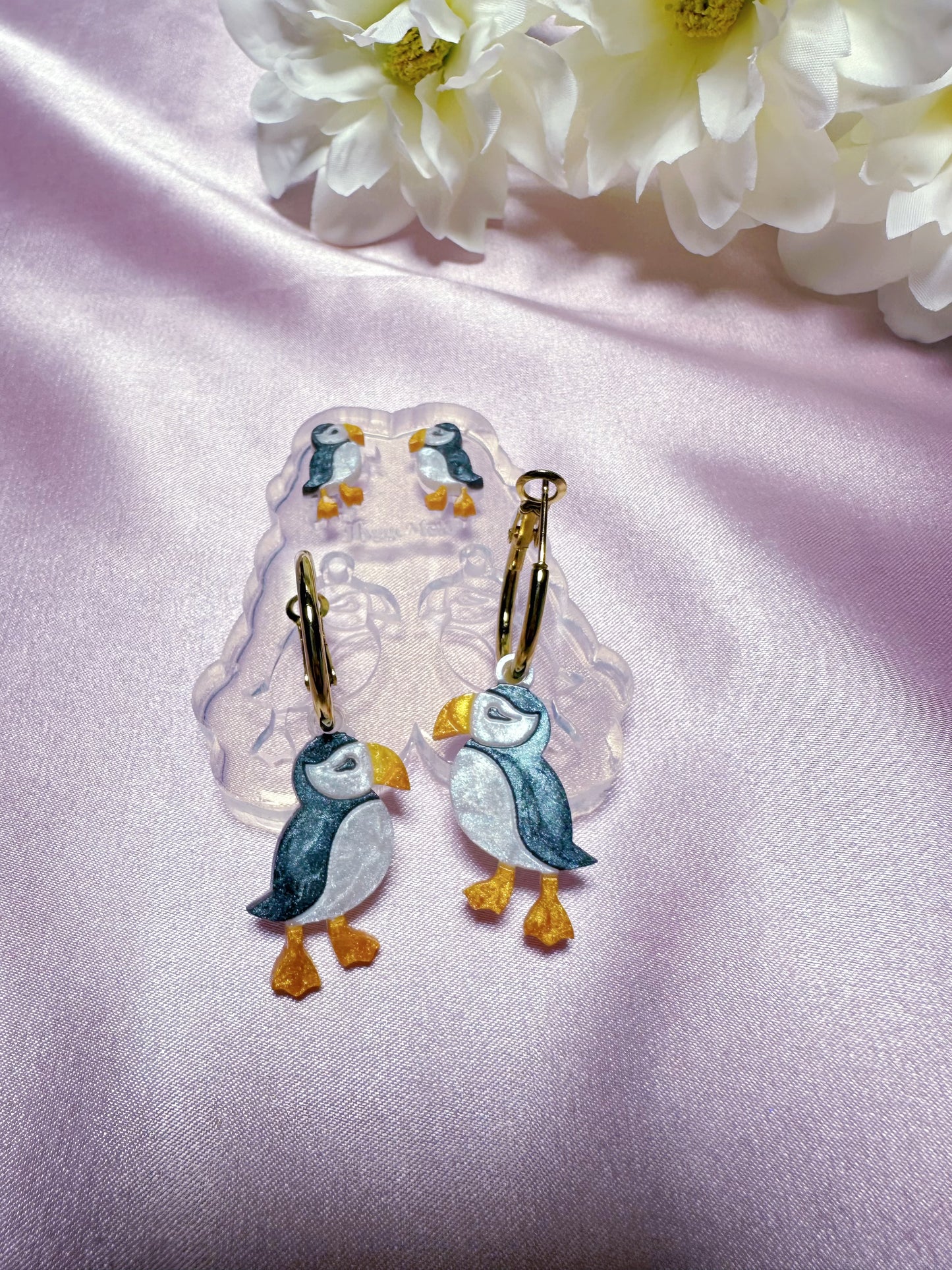 Small Puffin Bird Stud Dangle Earring Mold Palette