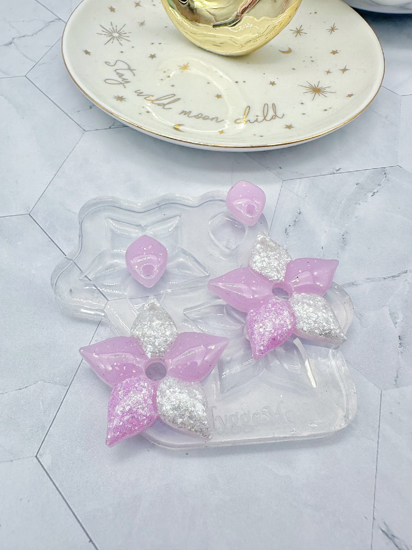 3.4 cm Pre domed Bauhinia Flower Five-petal Flower Dangle Earring Mold