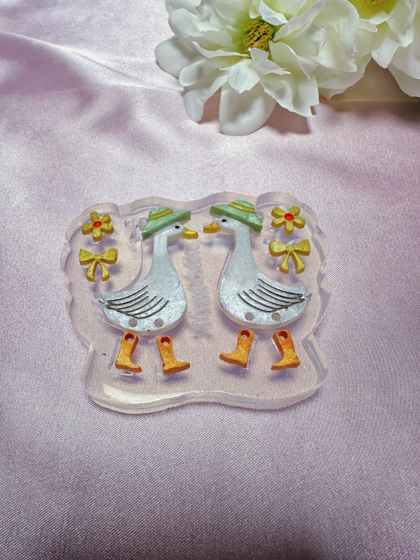 Goose in Boots with a hat and ribbon bow Dangle Earring Mold