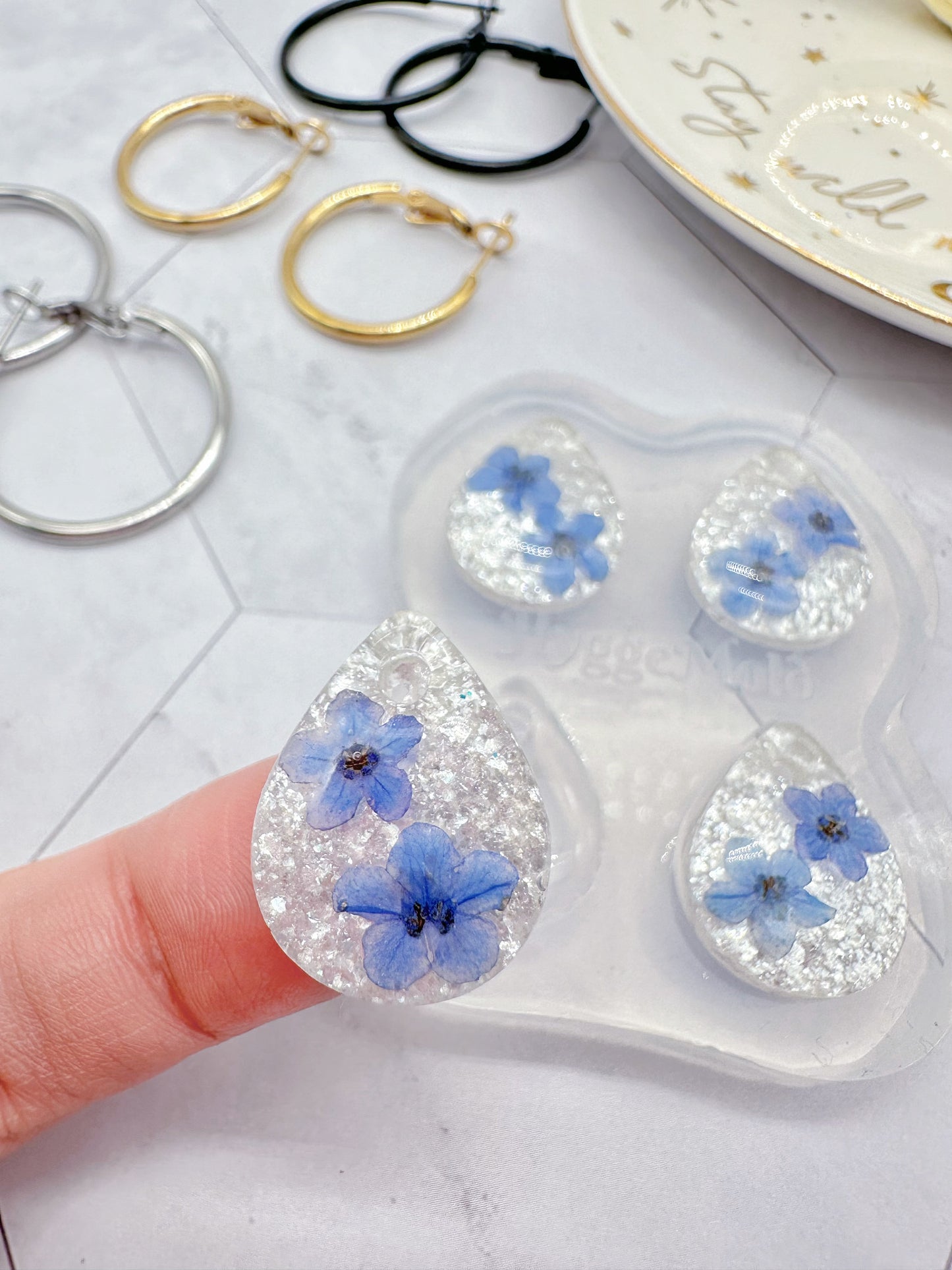 Pre domed Mini Teardrop Hoop Charm Dangle Earring Mold