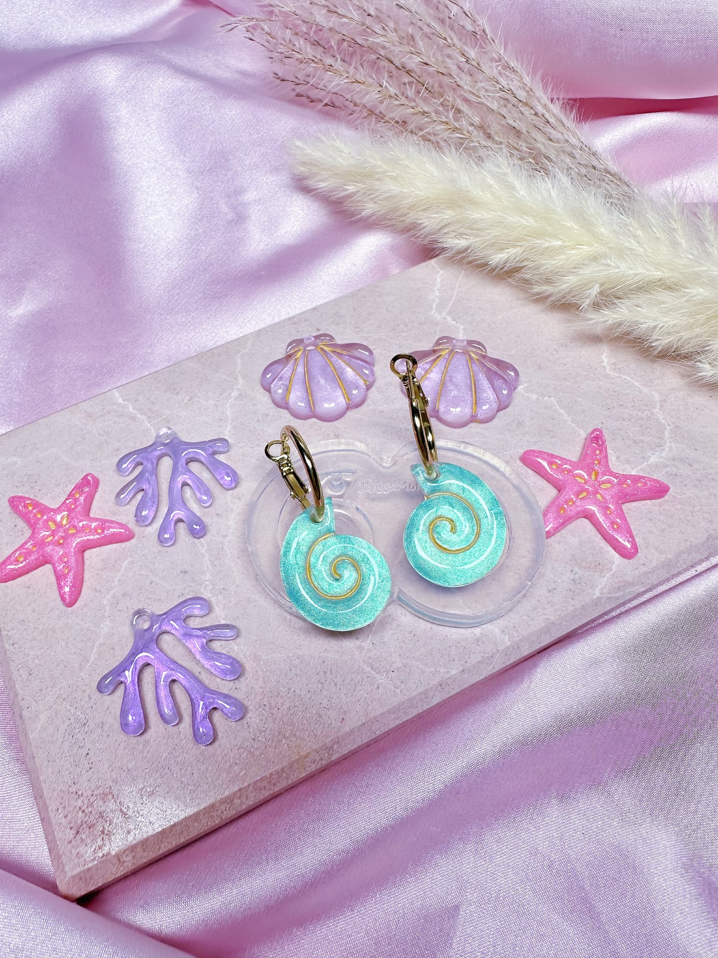 Domed Etched Nautilius Shell Dangle Earring Mold for Hoop Charms