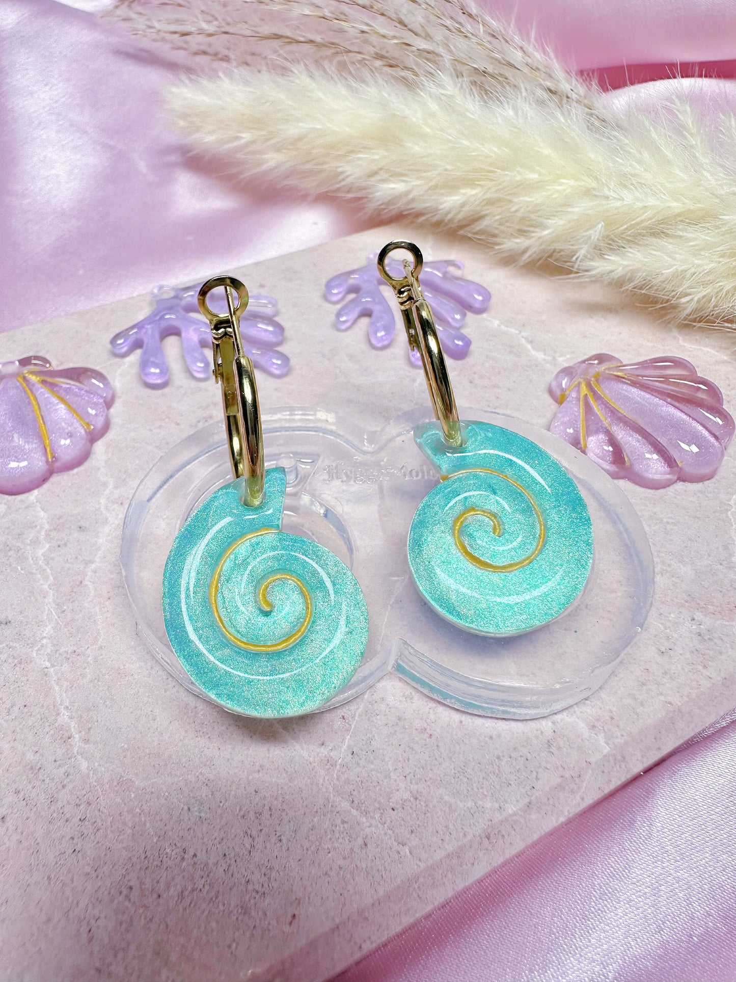 Domed Etched Nautilius Shell Dangle Earring Mold for Hoop Charms