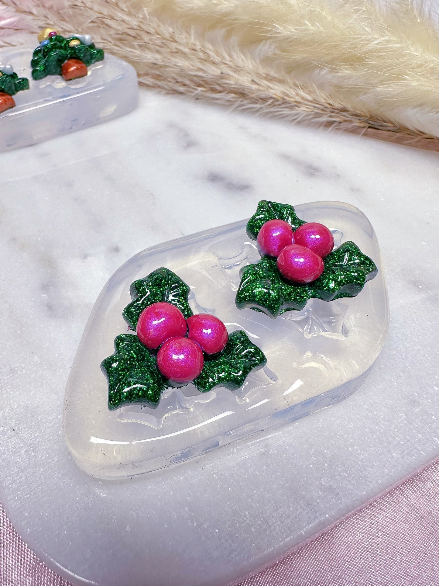 3D Christmas Holly Brooch Earring Mold