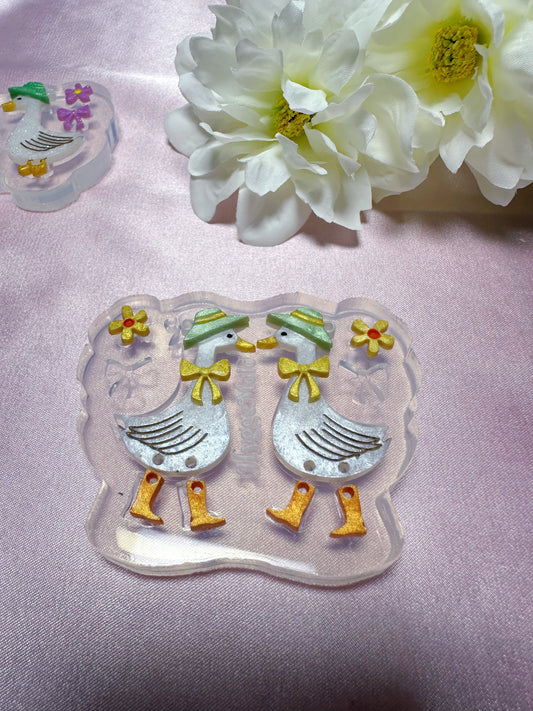 Goose in Boots with a hat and ribbon bow Dangle Earring Mold