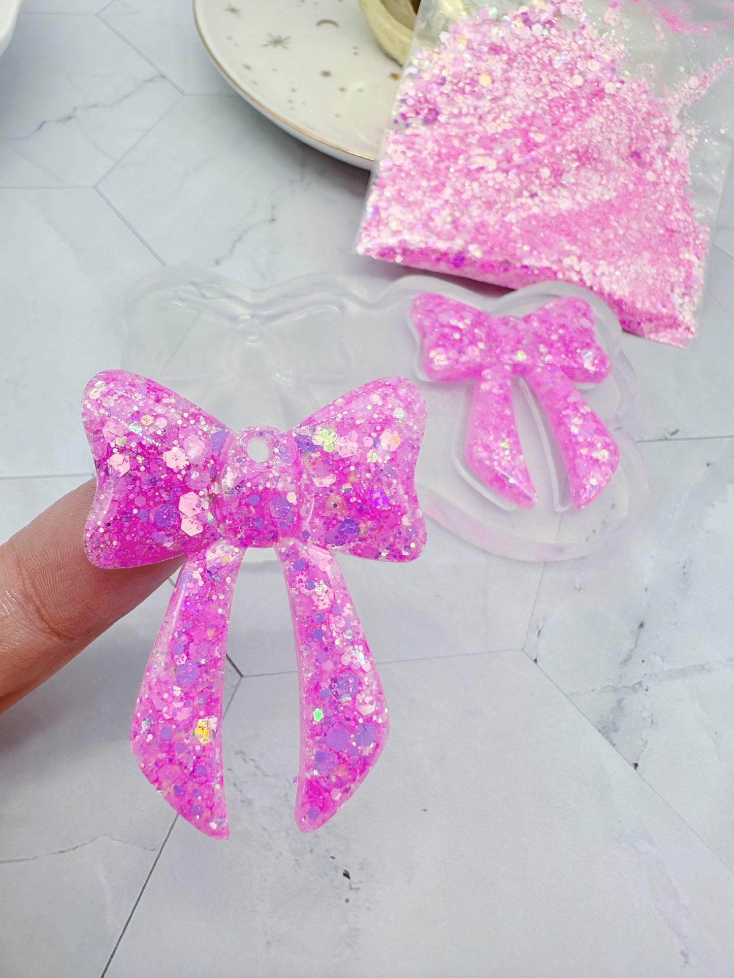 Large 4.5 cm Pre domed Ribbon Bow Hoop Charm Dangle Earring Mold