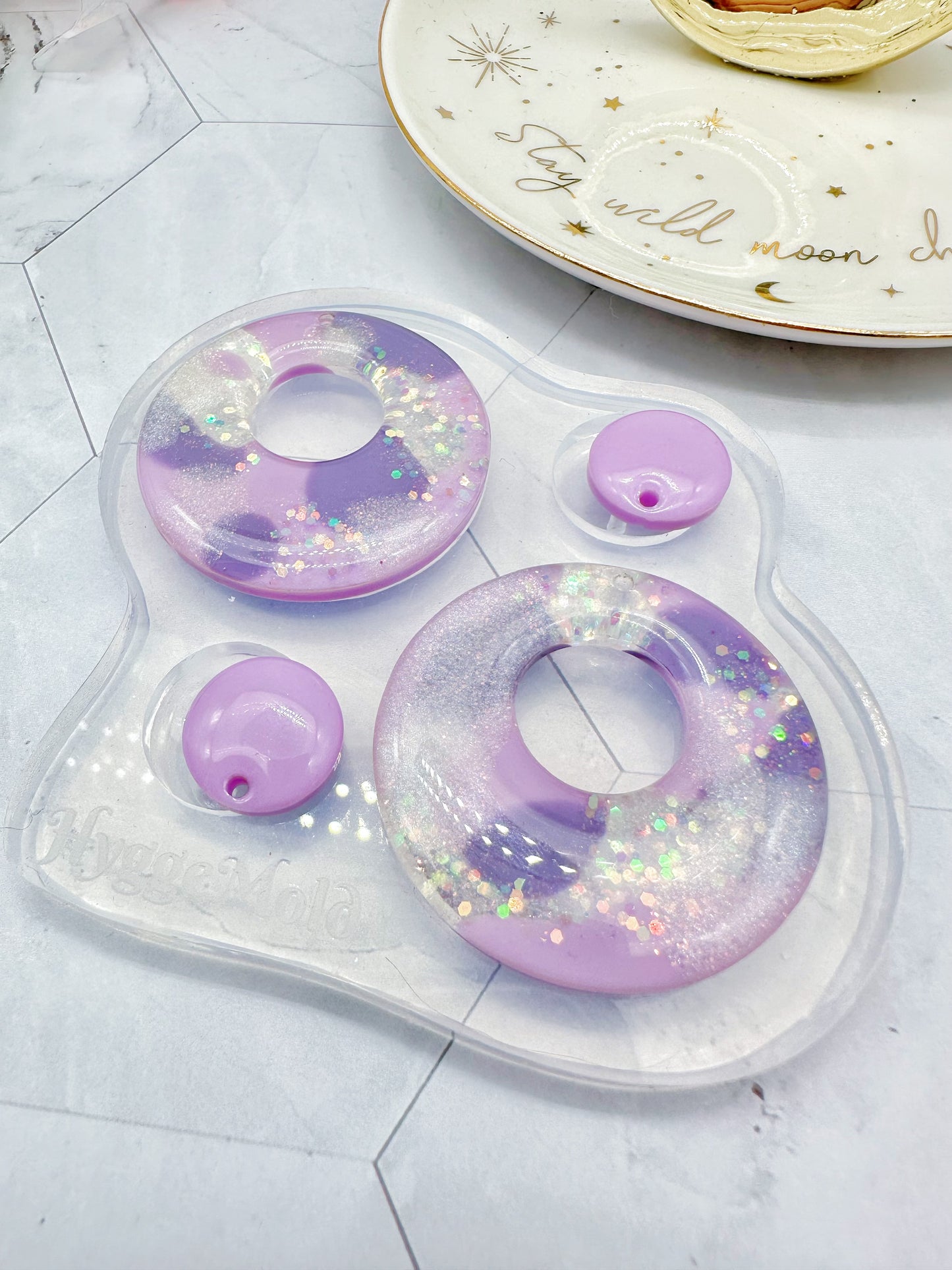 Large Pre-domed Retro Circle Dangle Earring Mold Clear Silicone Mold for Resin Jewellery
