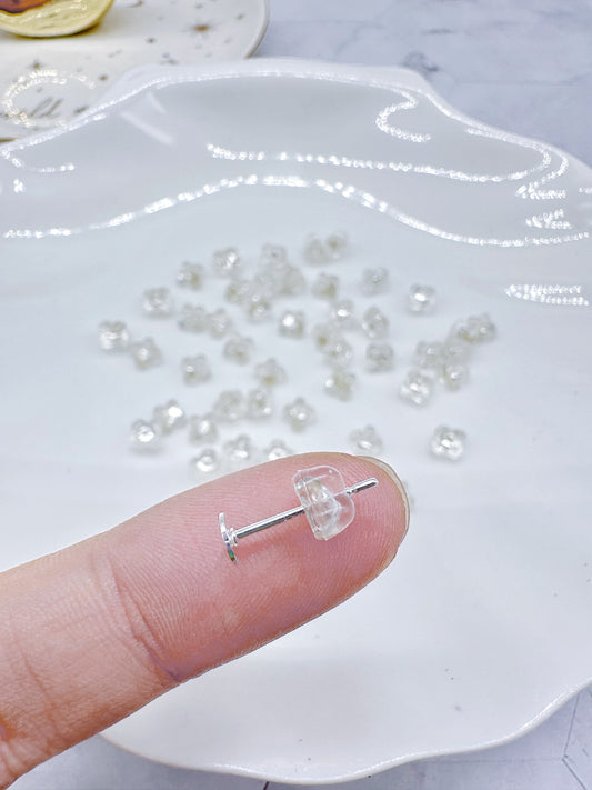 Silver Plated Earring Posts and Flower-shaped Silicone Backs